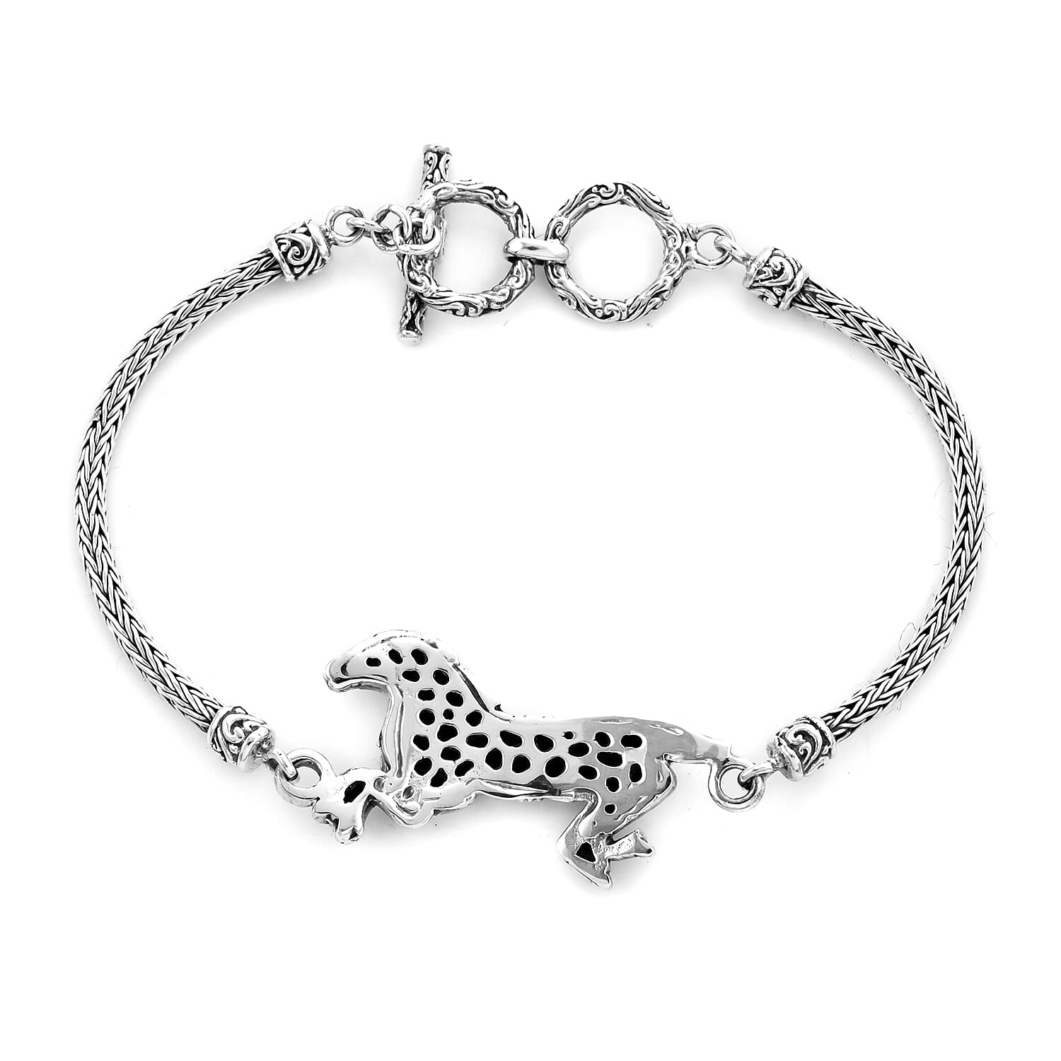 Royal Bali Collection - Sterling Silver Horse Tulang Naga Toggle Bar Bracelet (Size 7.5 with Extender),  Silver wt 13.87 Gms