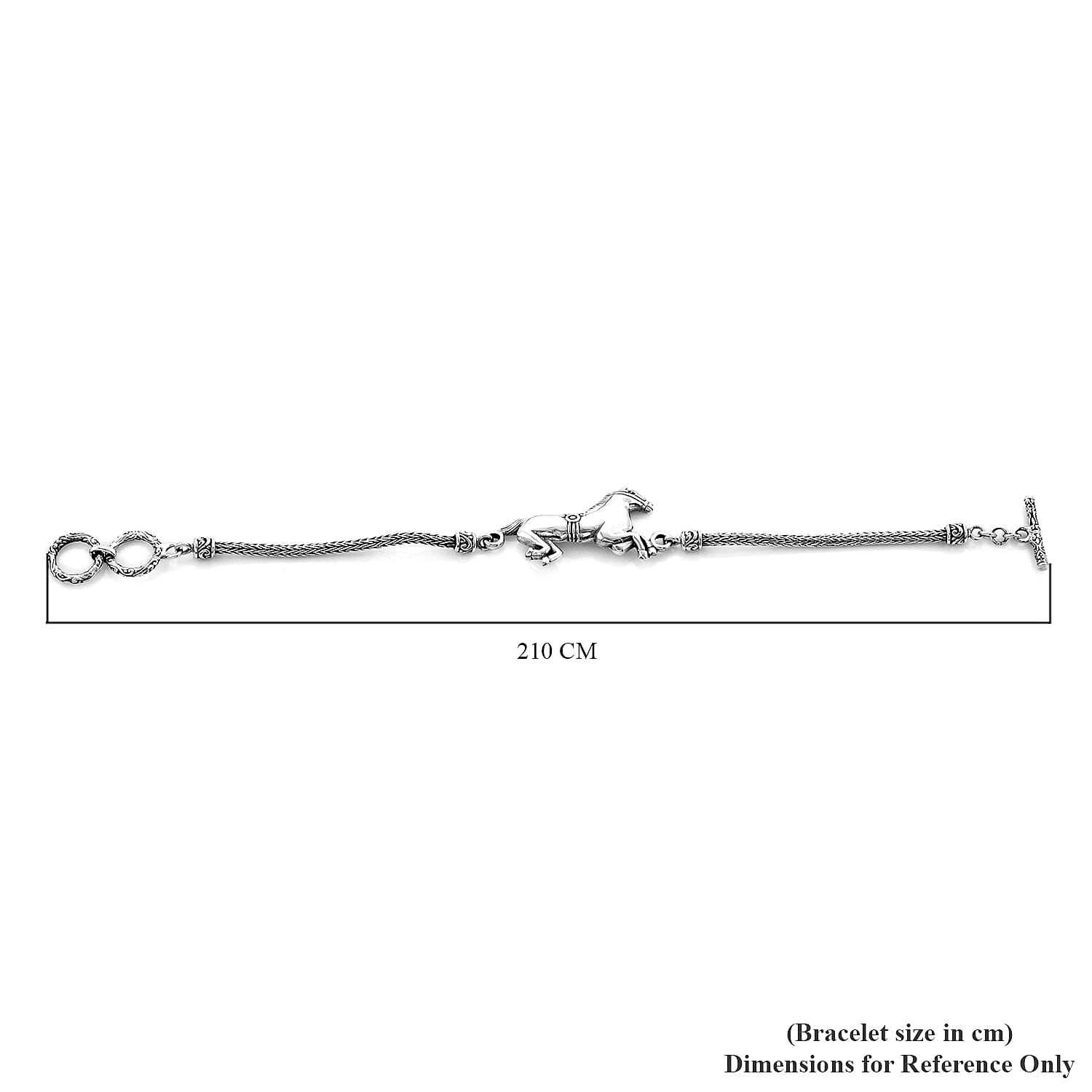 Royal Bali Collection - Sterling Silver Horse Tulang Naga Toggle Bar Bracelet (Size 7.5 with Extender),  Silver wt 13.87 Gms