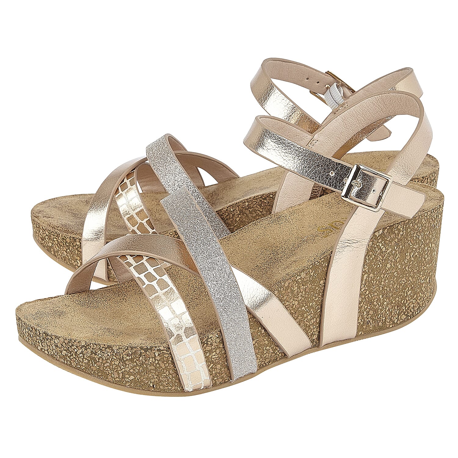 Lotus Lily Wedge Sandals (Size 3) - Rose Gold
