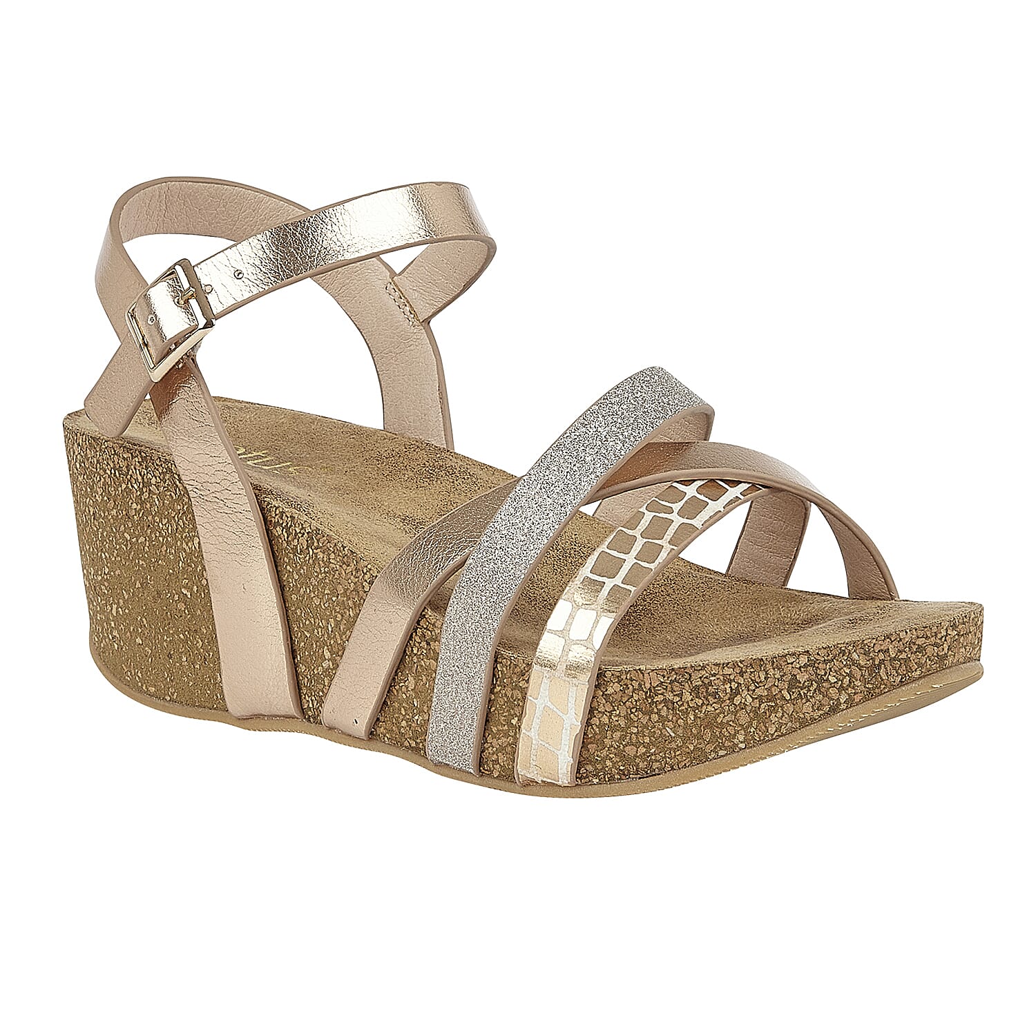 Lotus Lily Wedge Sandals (Size 3) - Rose Gold