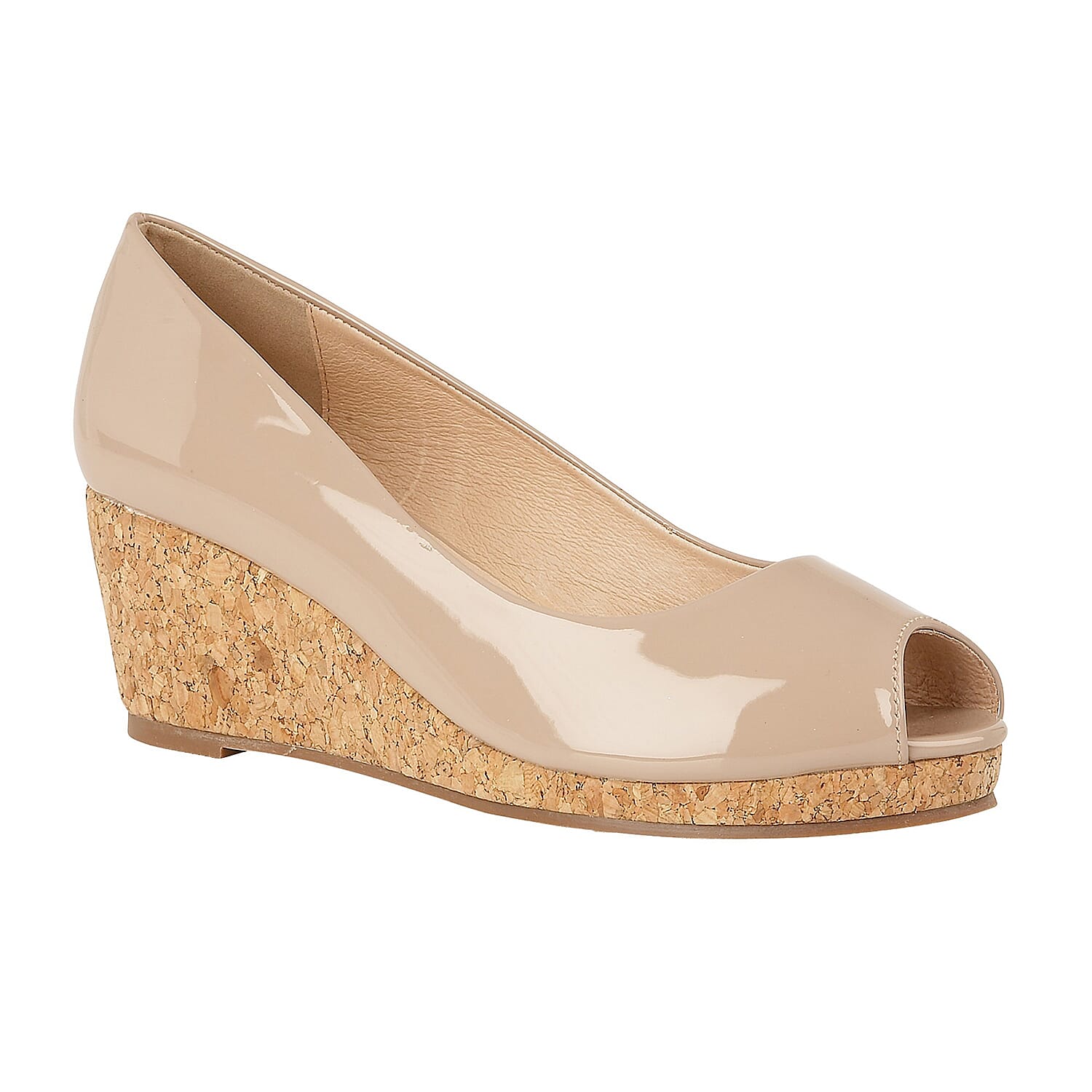 Lotus Patent Odina Peep-Toe Wedge Shoes - Nude