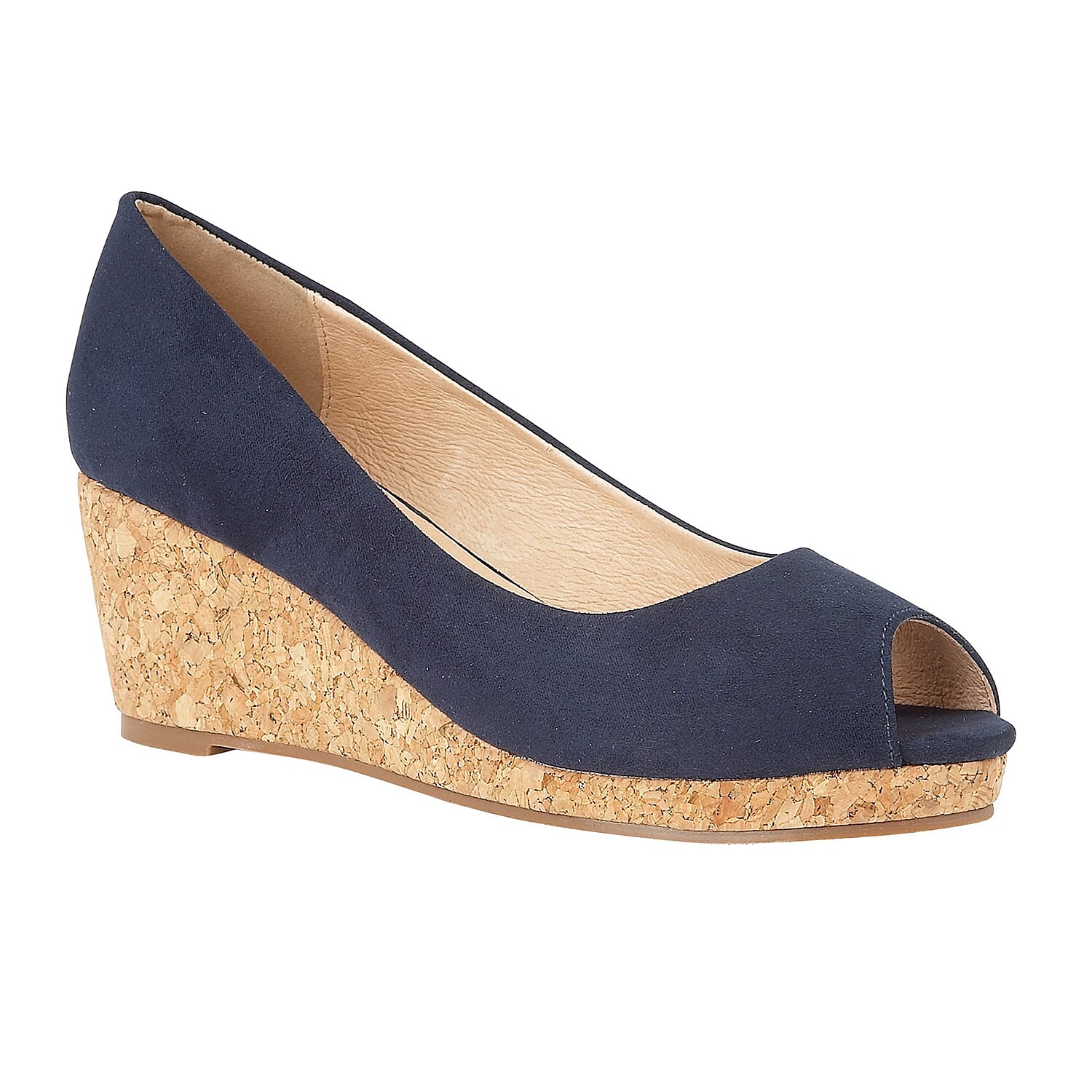 Lotus Microfibre Odina Peep-Toe Wedge Shoes in Navy Colour