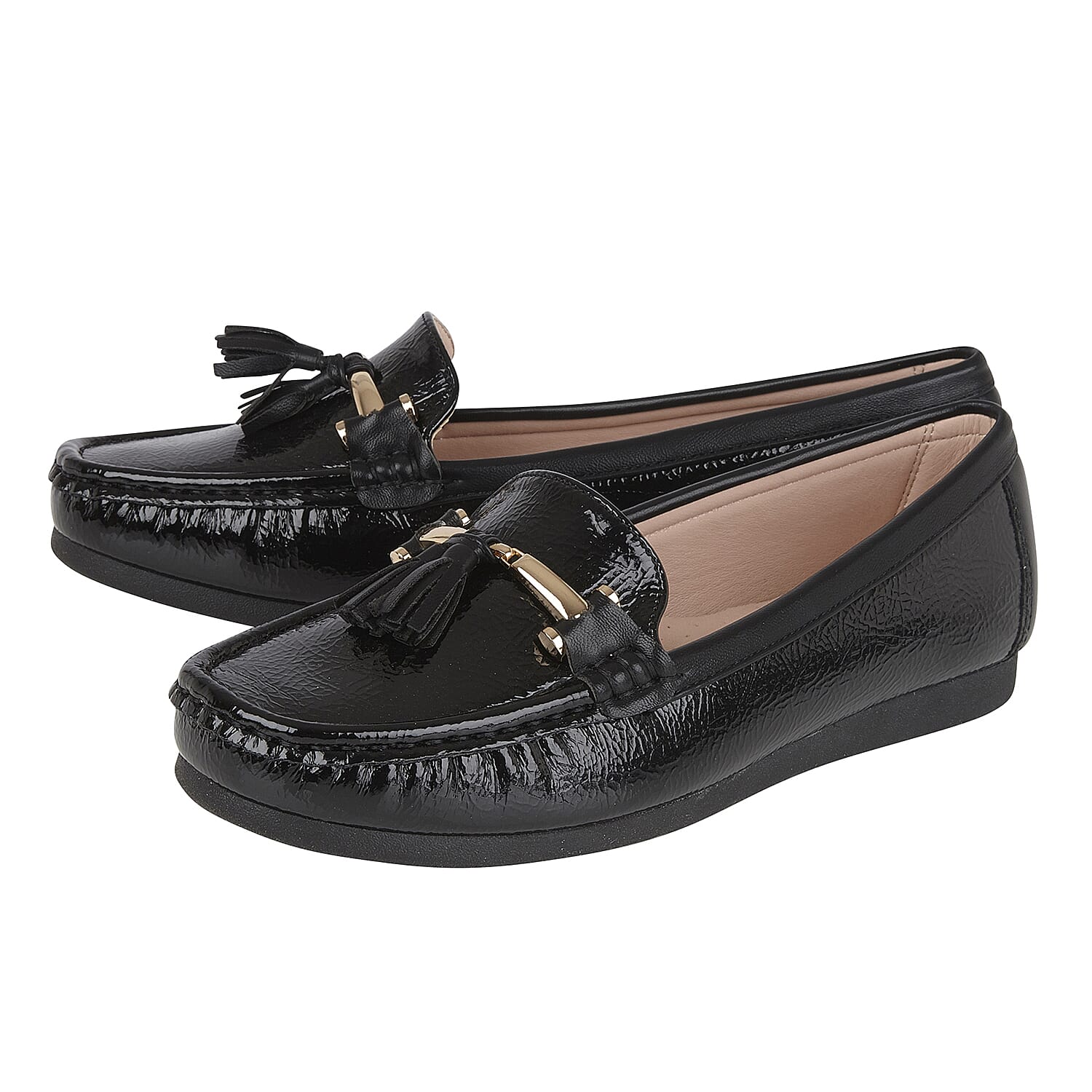 Lotus Crinkle Patent Mia Loafers (Size 3) - Black