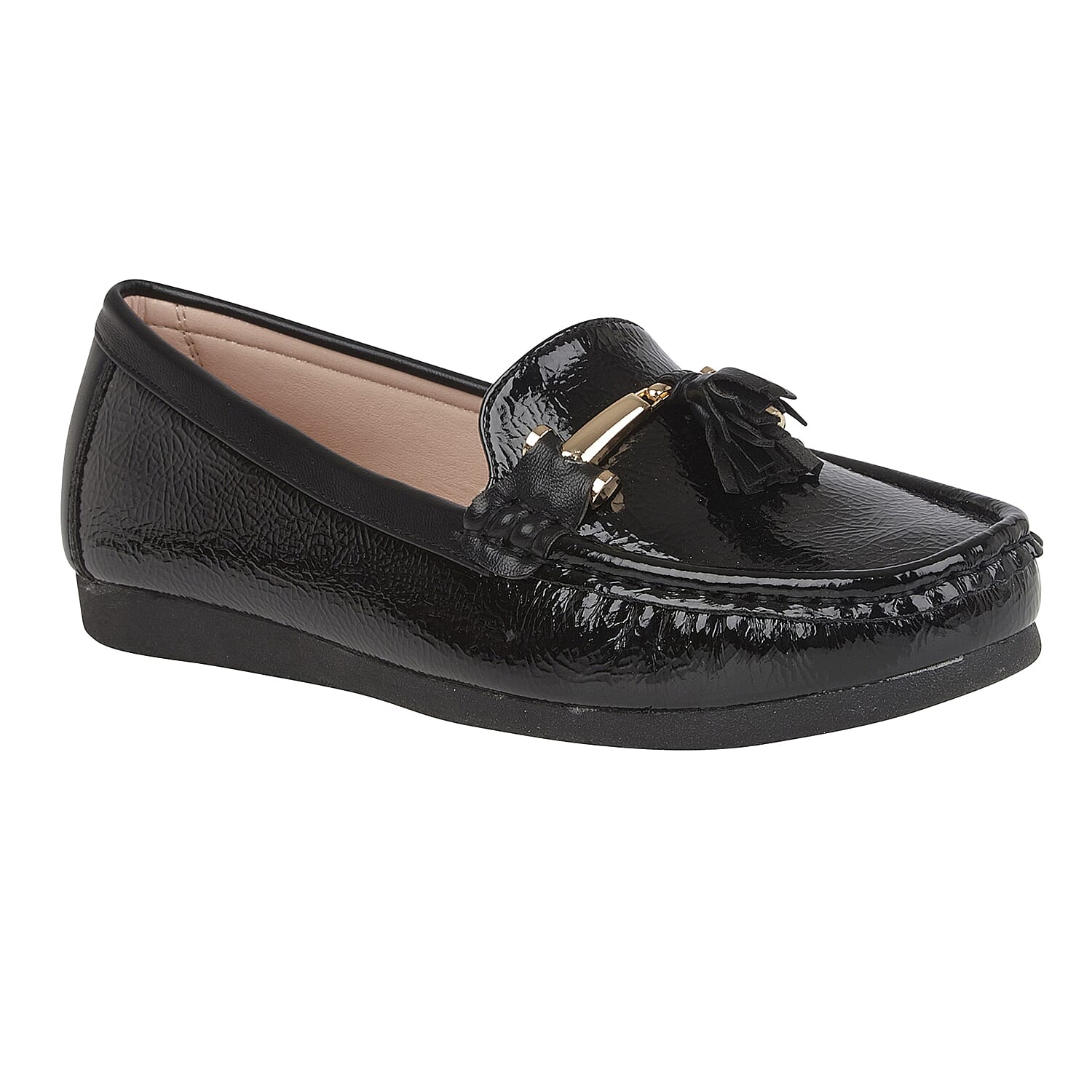 Lotus Crinkle Patent Mia Loafers (Size 3) - Black