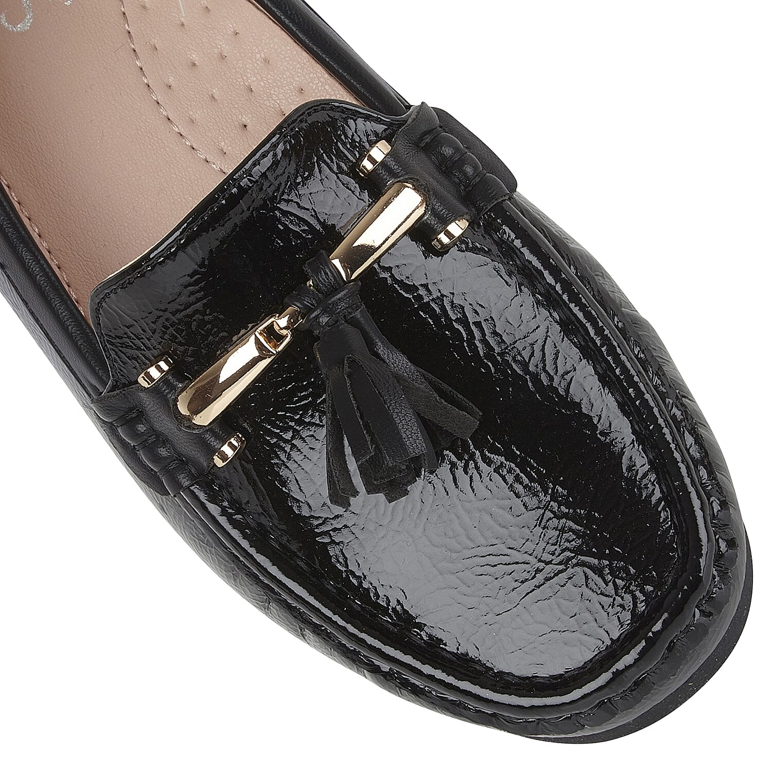 Lotus Crinkle Patent Mia Loafers (Size 3) - Black