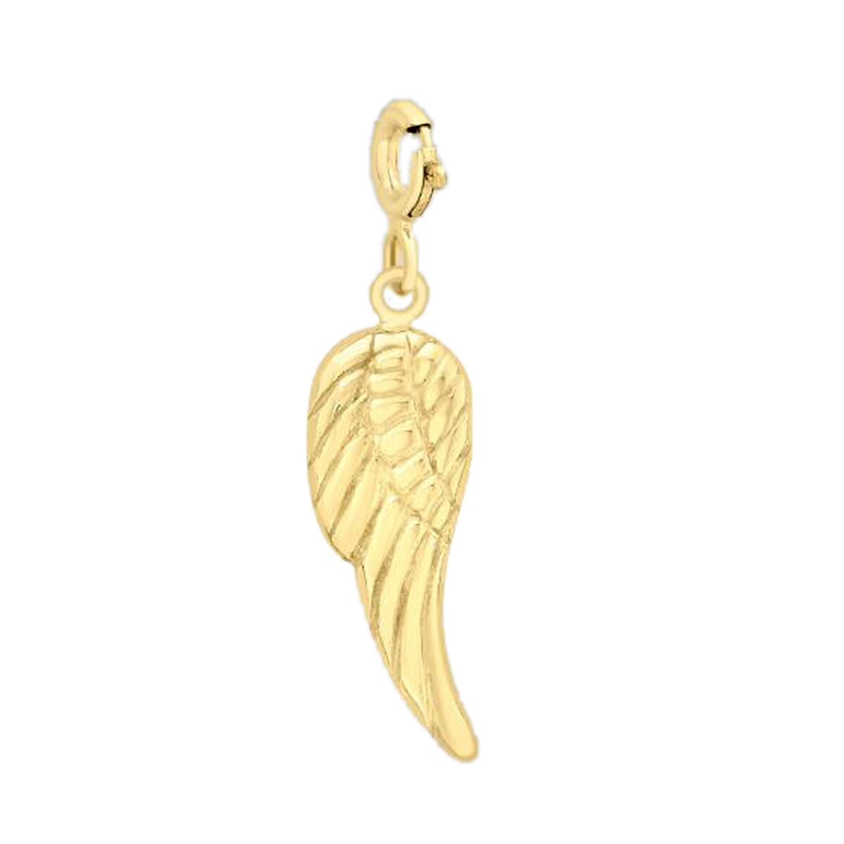9K Yellow Gold Angel Wing Charm With Spring Ring Clasp.