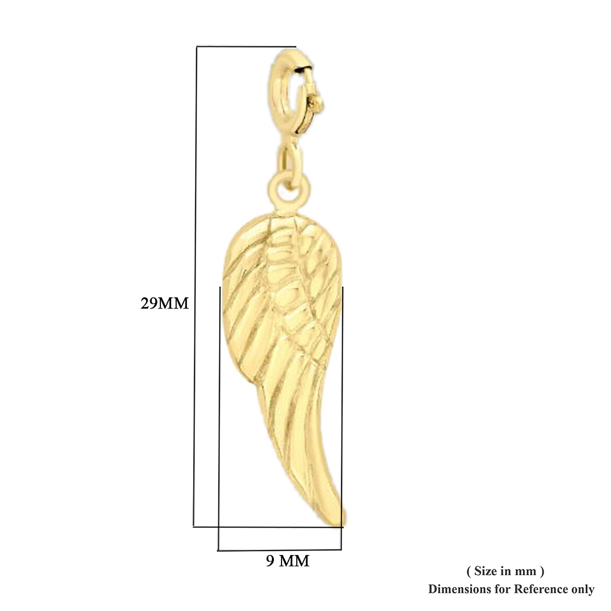 9K Yellow Gold Angel Wing Charm With Spring Ring Clasp.