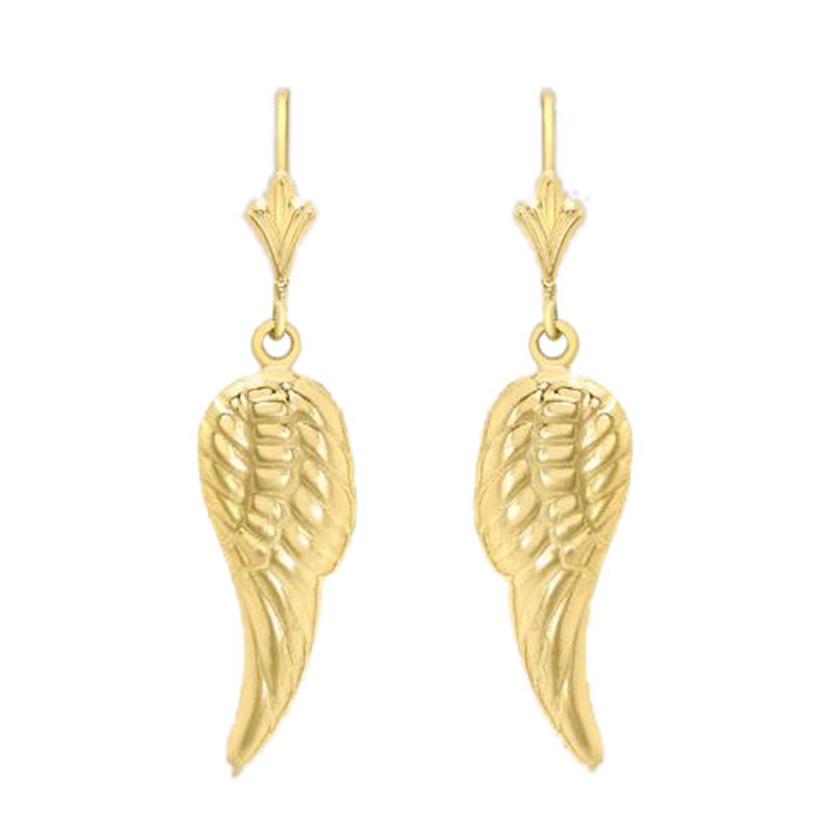 9K Yellow Gold Angel Wing Drop Fancy Lever Back Earrings