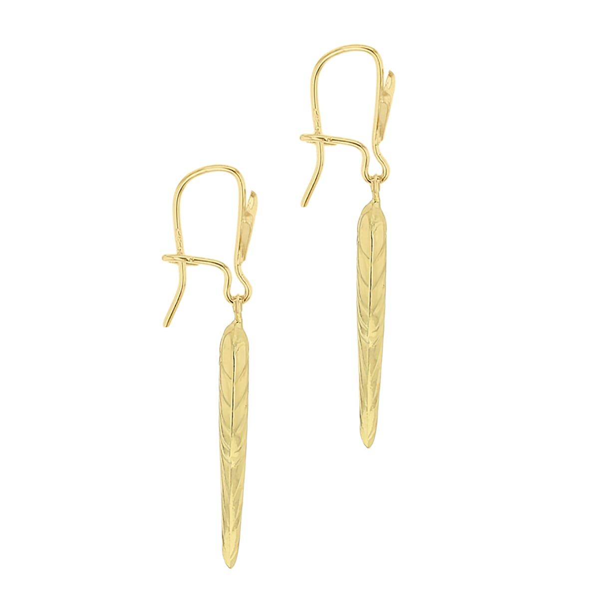 9K Yellow Gold Angel Wing Drop Fancy Lever Back Earrings