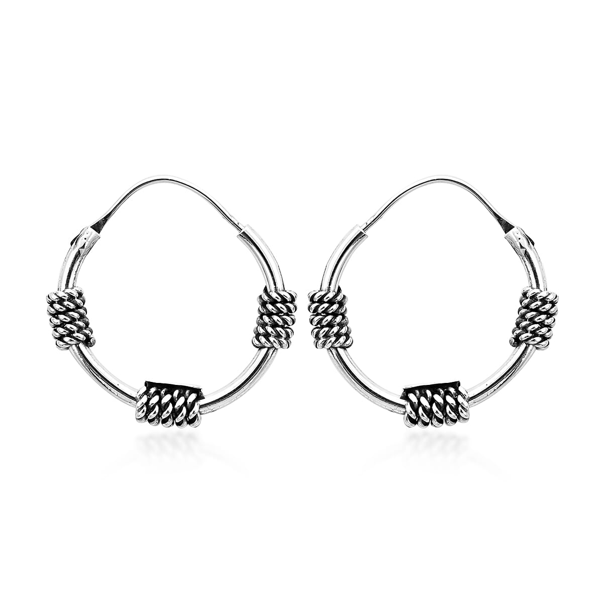 Royal Bali Collection - Sterling Silver Hoop Earrings (with Clasp Lock), Silver wt 3.40 Gms