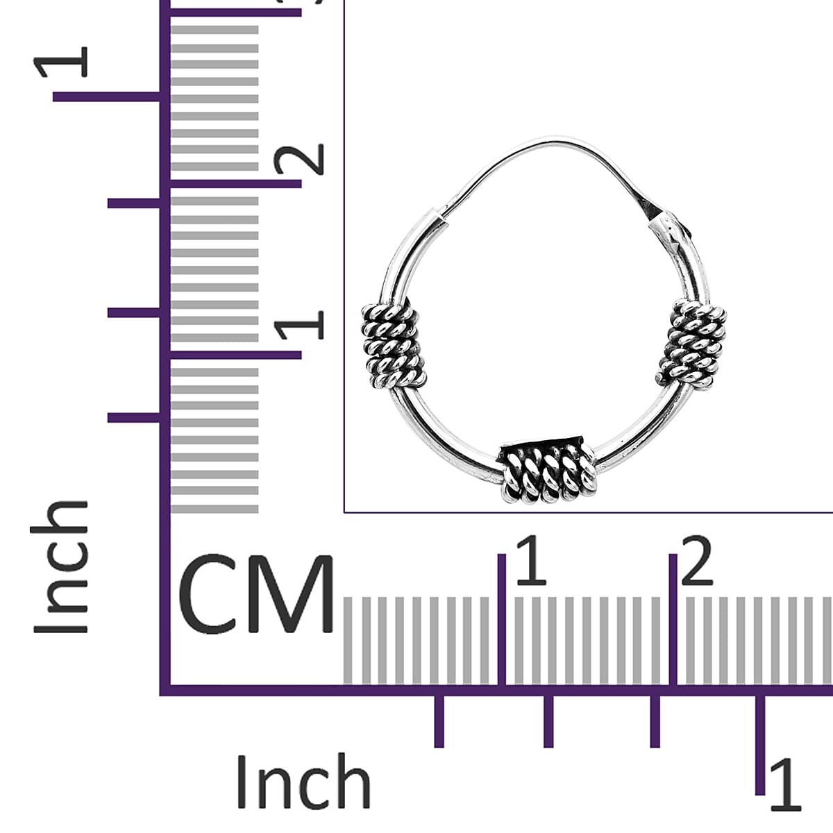 Royal Bali Collection - Sterling Silver Hoop Earrings (with Clasp Lock), Silver wt 3.40 Gms