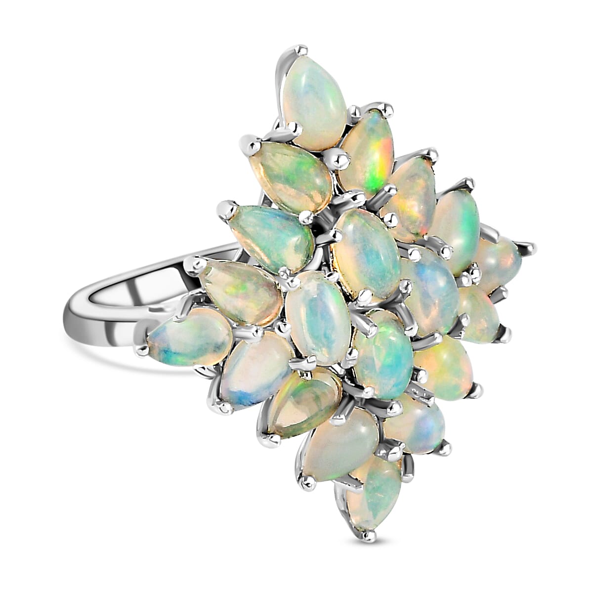 Ethiopian Welo Opal Cluster Ring in Platinum Overlay Sterling Silver 3.00 Ct.
