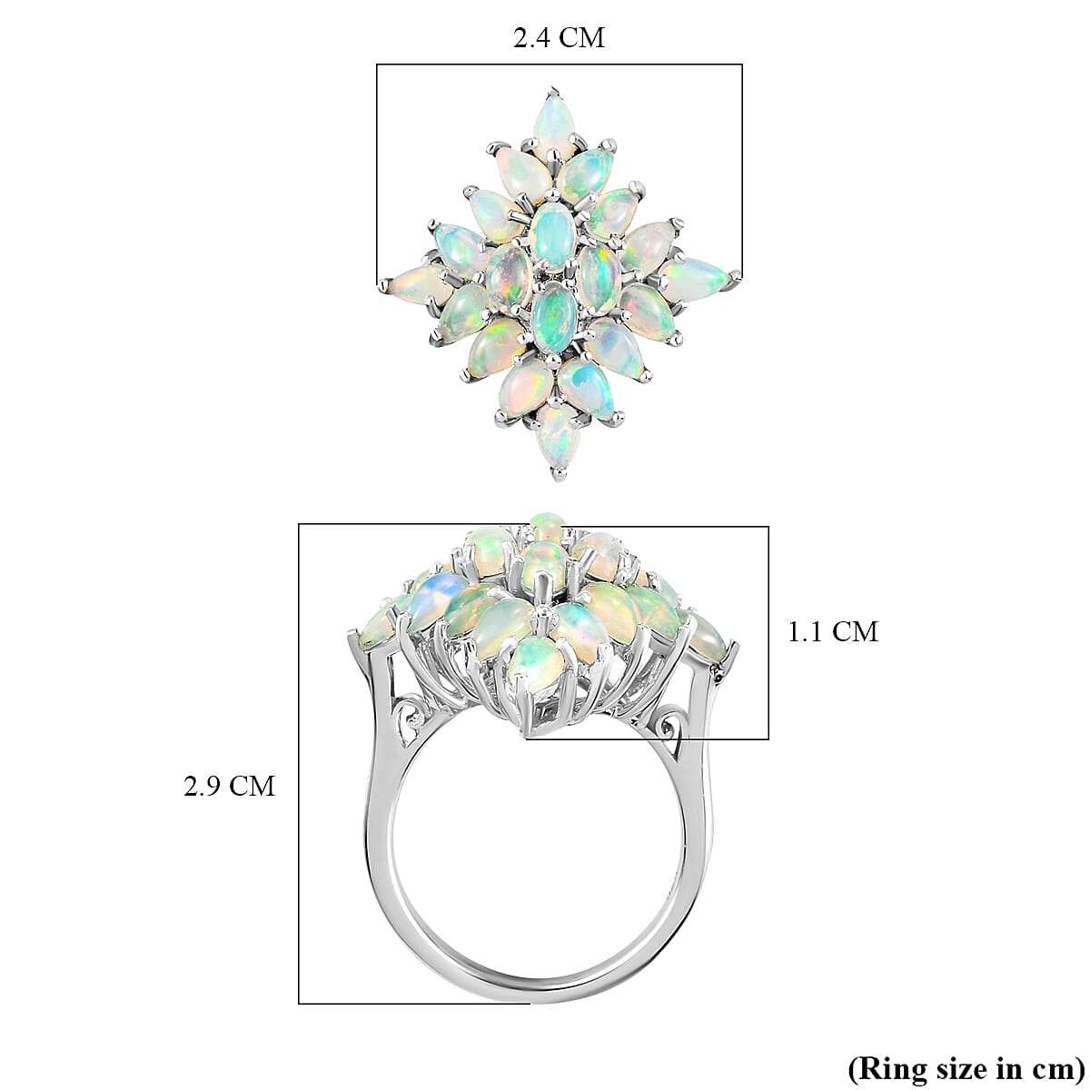 Ethiopian Welo Opal Cluster Ring in Platinum Overlay Sterling Silver 3.00 Ct.