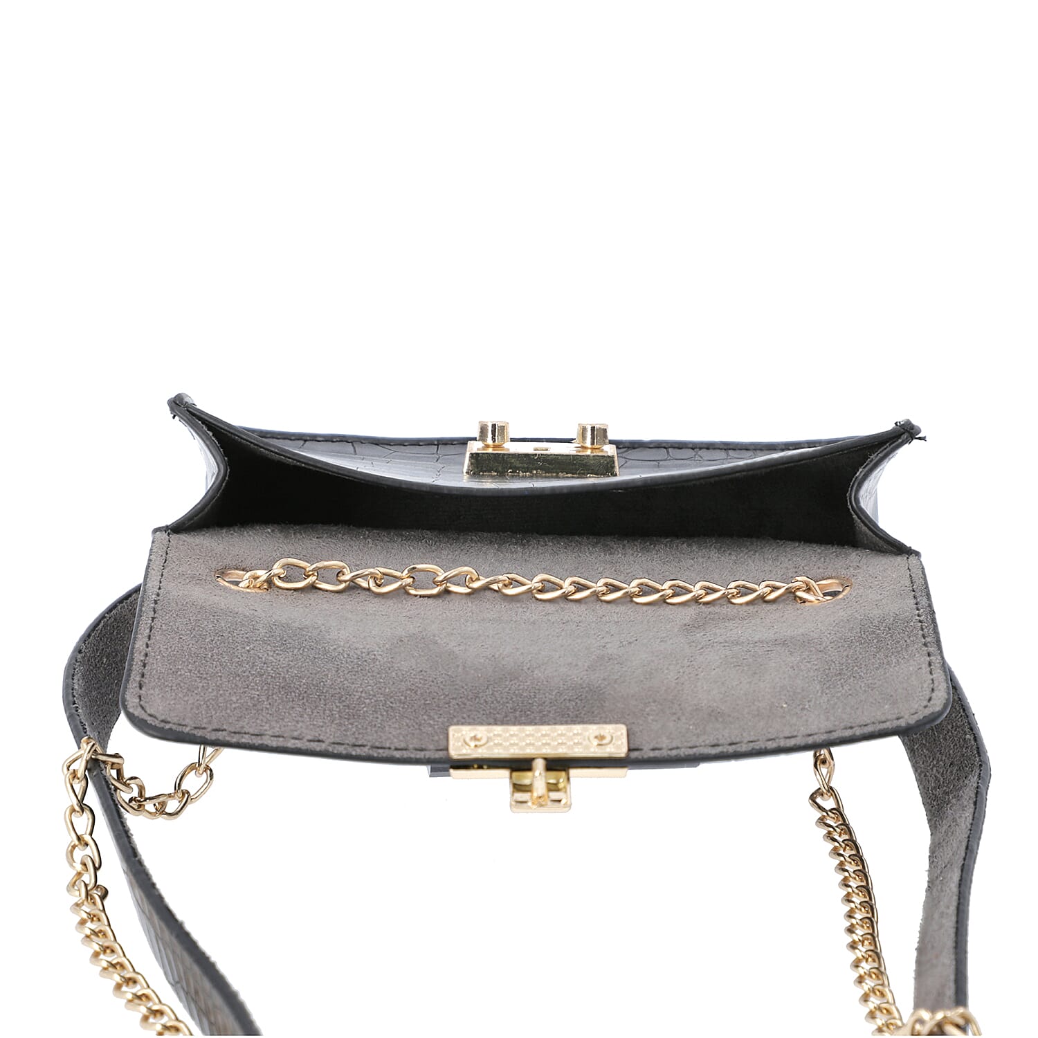 Black Croc Pattern Two Way Waist Bag with Chain Strap (Size 16.5x11 Cm)