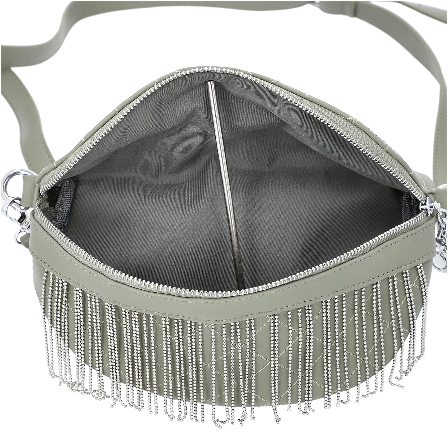 Mint Green Quilted Pattern Waist Bag with Zipper Closure and Tassels (Size 25x10 Cm)