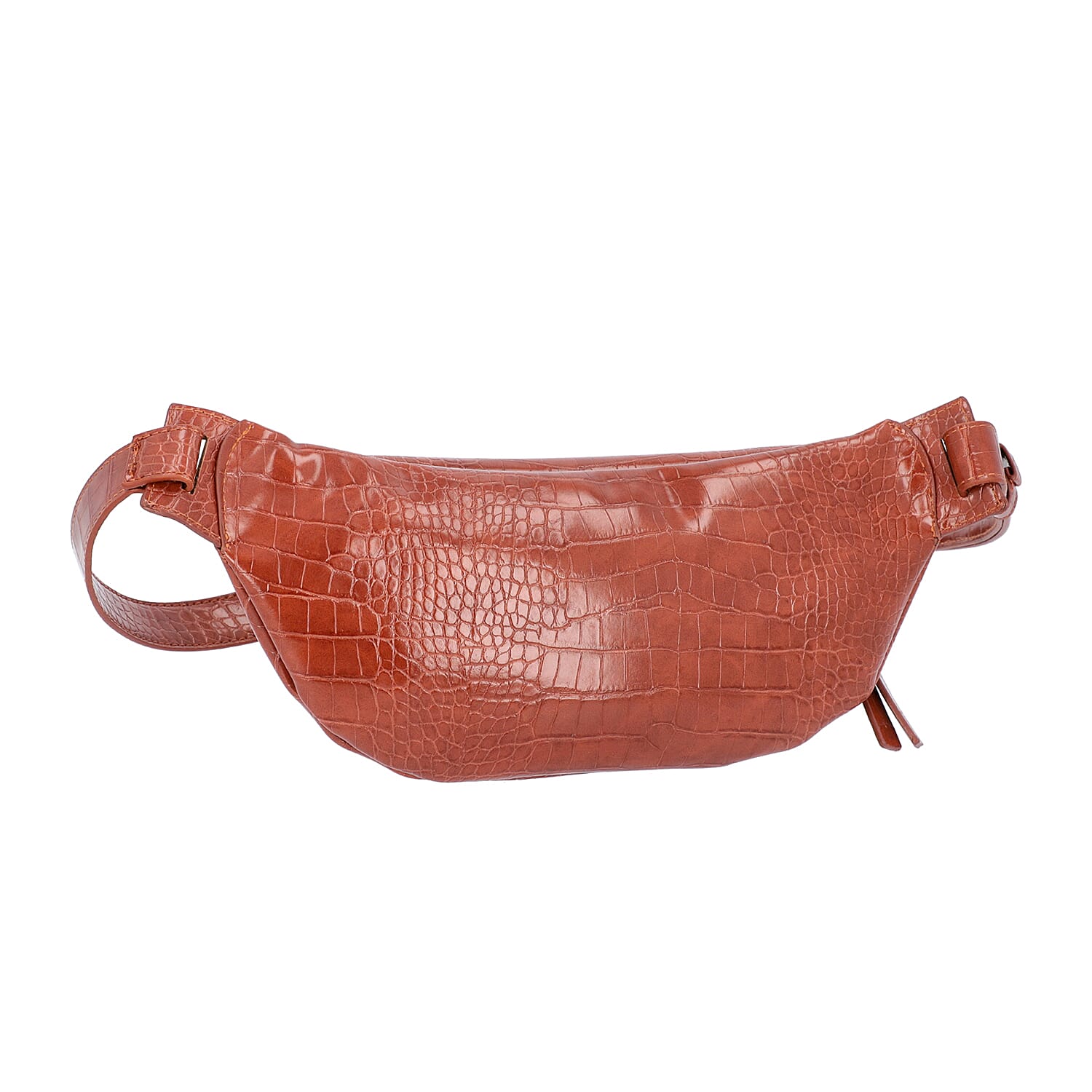 Tan Croc Pattern Waist Bag with Zipper Closure (Size 28x10 Cm)