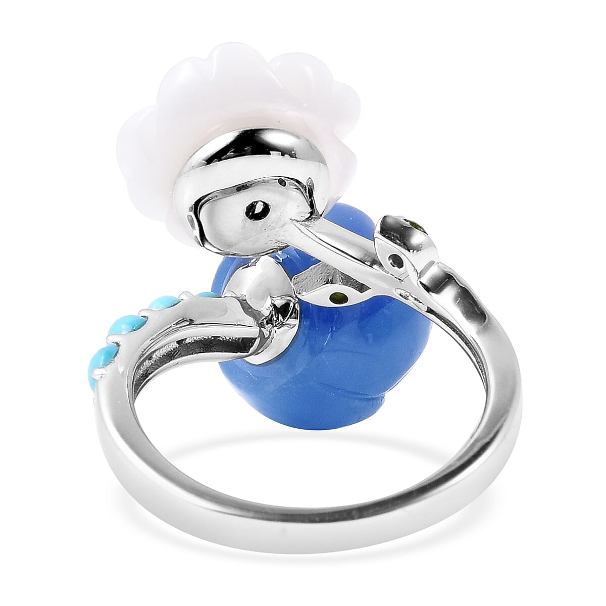 GP Blue Jade, Arizona Sleeping Beauty Turquoise and  Multi Gemstone Flower and Bud Bypass Ring in Rhodium Overlay Sterling Silver 12.98 Ct.