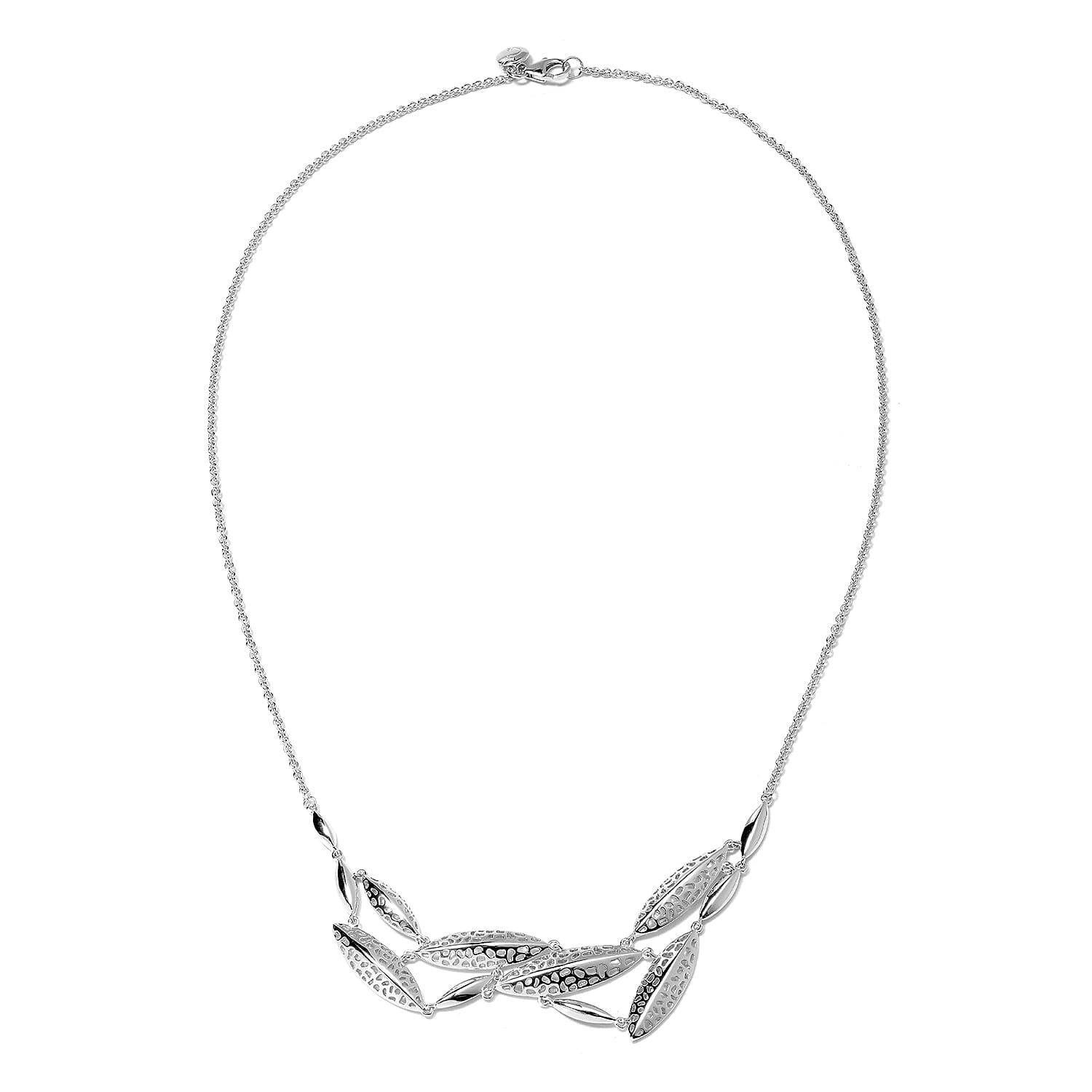 RACHEL GALLEY Leaf Collection - Rhodium Overlay Sterling Silver Lattice Leaf Necklace (Size 20), Silver wt 13.63 Gms