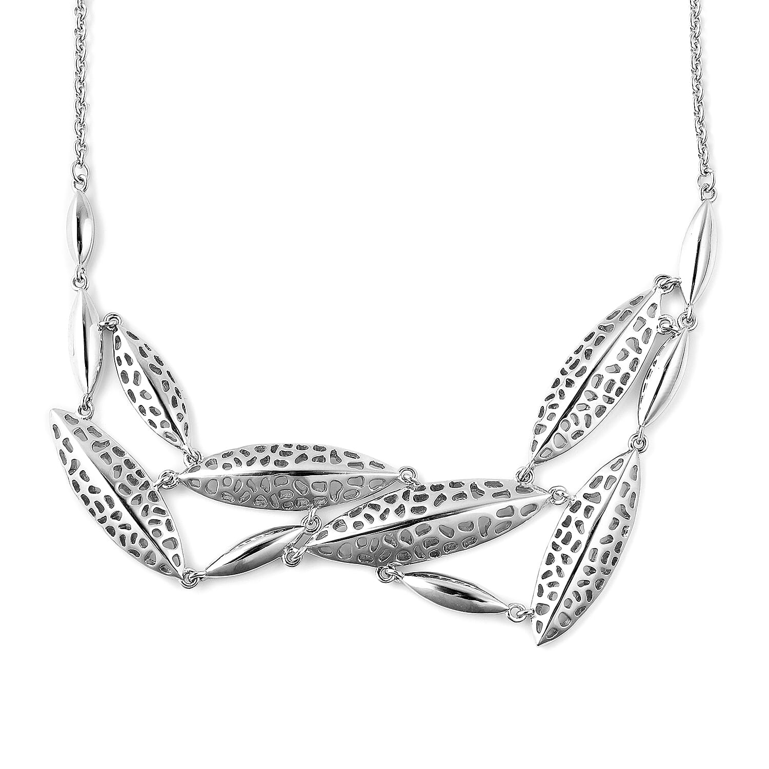 RACHEL GALLEY Leaf Collection - Rhodium Overlay Sterling Silver Lattice Leaf Necklace (Size 20), Silver wt 13.63 Gms