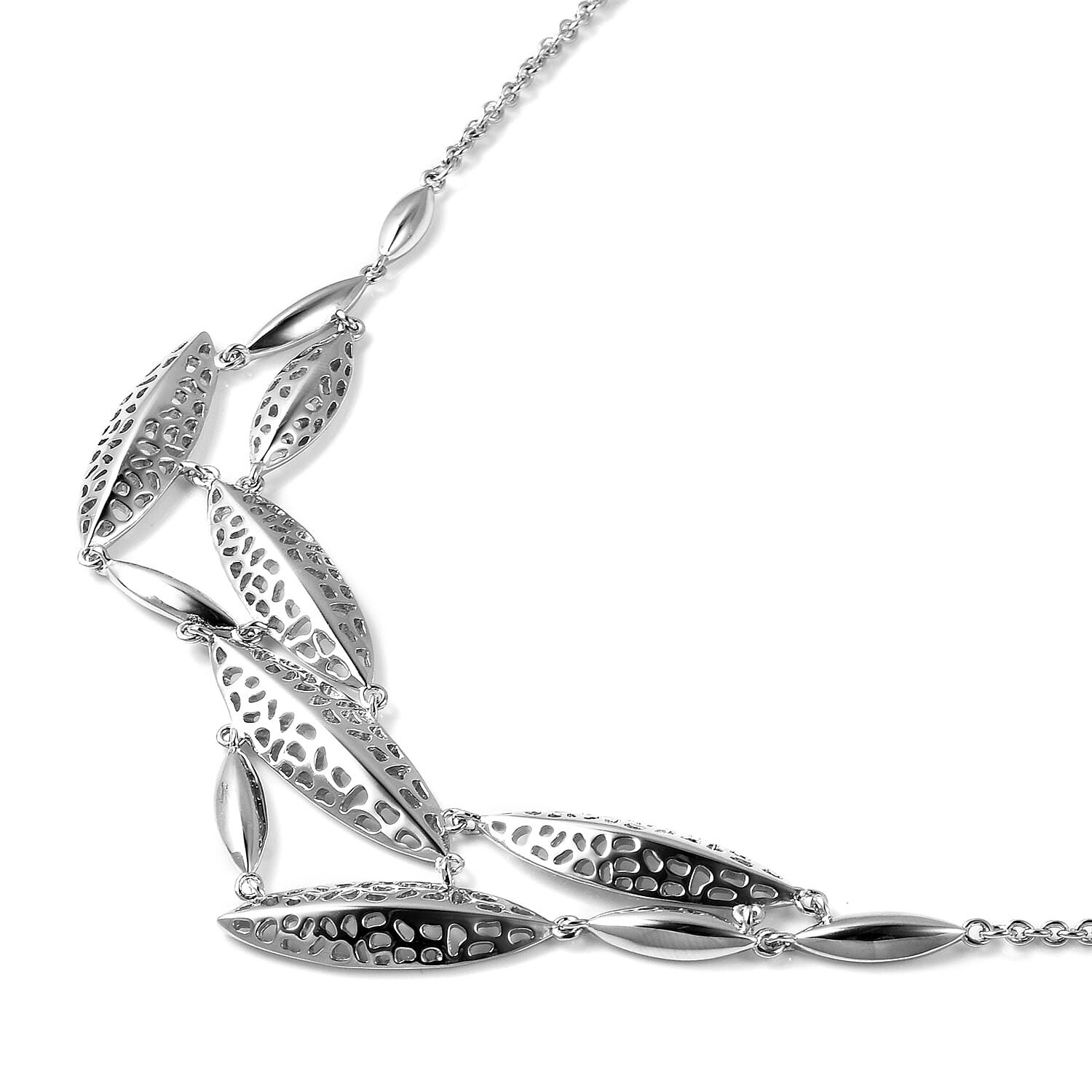 RACHEL GALLEY Leaf Collection - Rhodium Overlay Sterling Silver Lattice Leaf Necklace (Size 20), Silver wt 13.63 Gms