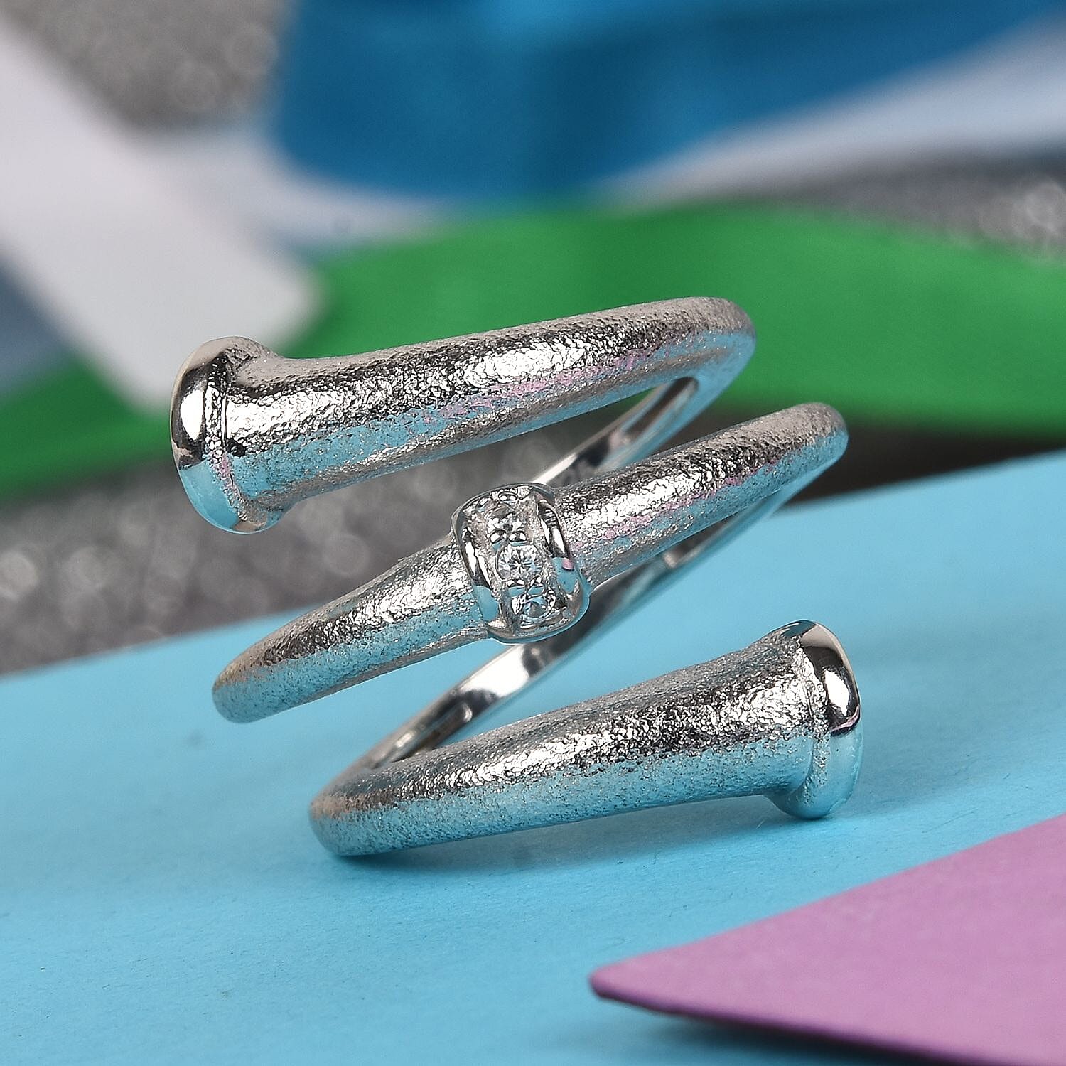 Arizona Sleeping Beauty Turquoise and Natural Cambodian Zircon Double Tip Ring in Platinum Overlay Sterling Silver 1.05 Ct, Silver wt 6.60 Gms