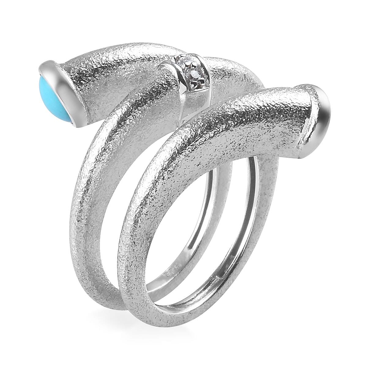 Arizona Sleeping Beauty Turquoise and Natural Cambodian Zircon Double Tip Ring in Platinum Overlay Sterling Silver 1.05 Ct, Silver wt 6.60 Gms