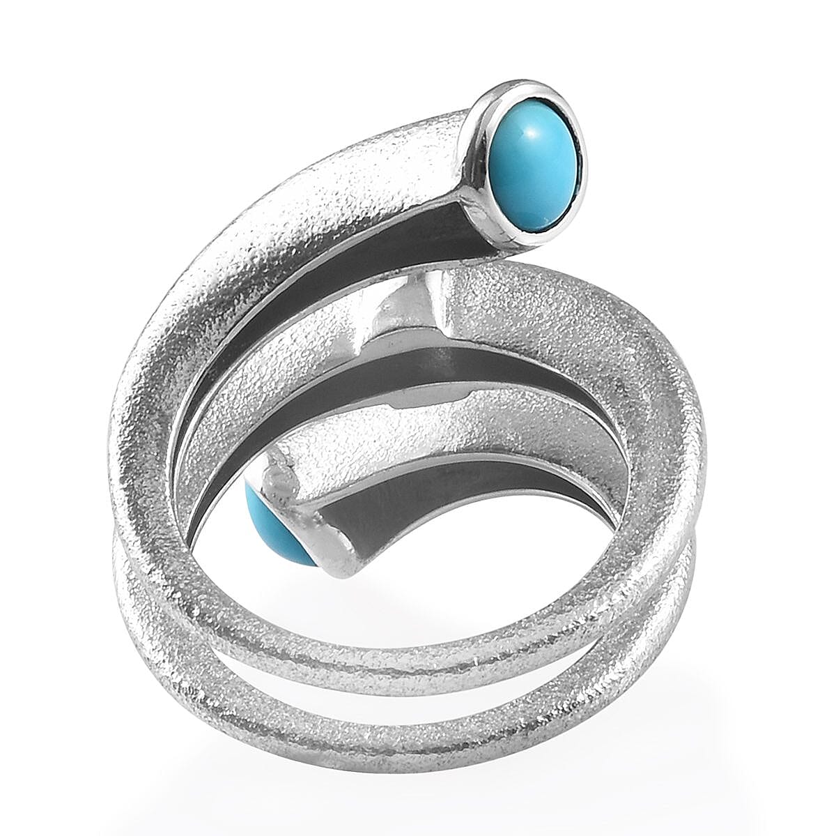 Arizona Sleeping Beauty Turquoise and Natural Cambodian Zircon Double Tip Ring in Platinum Overlay Sterling Silver 1.05 Ct, Silver wt 6.60 Gms