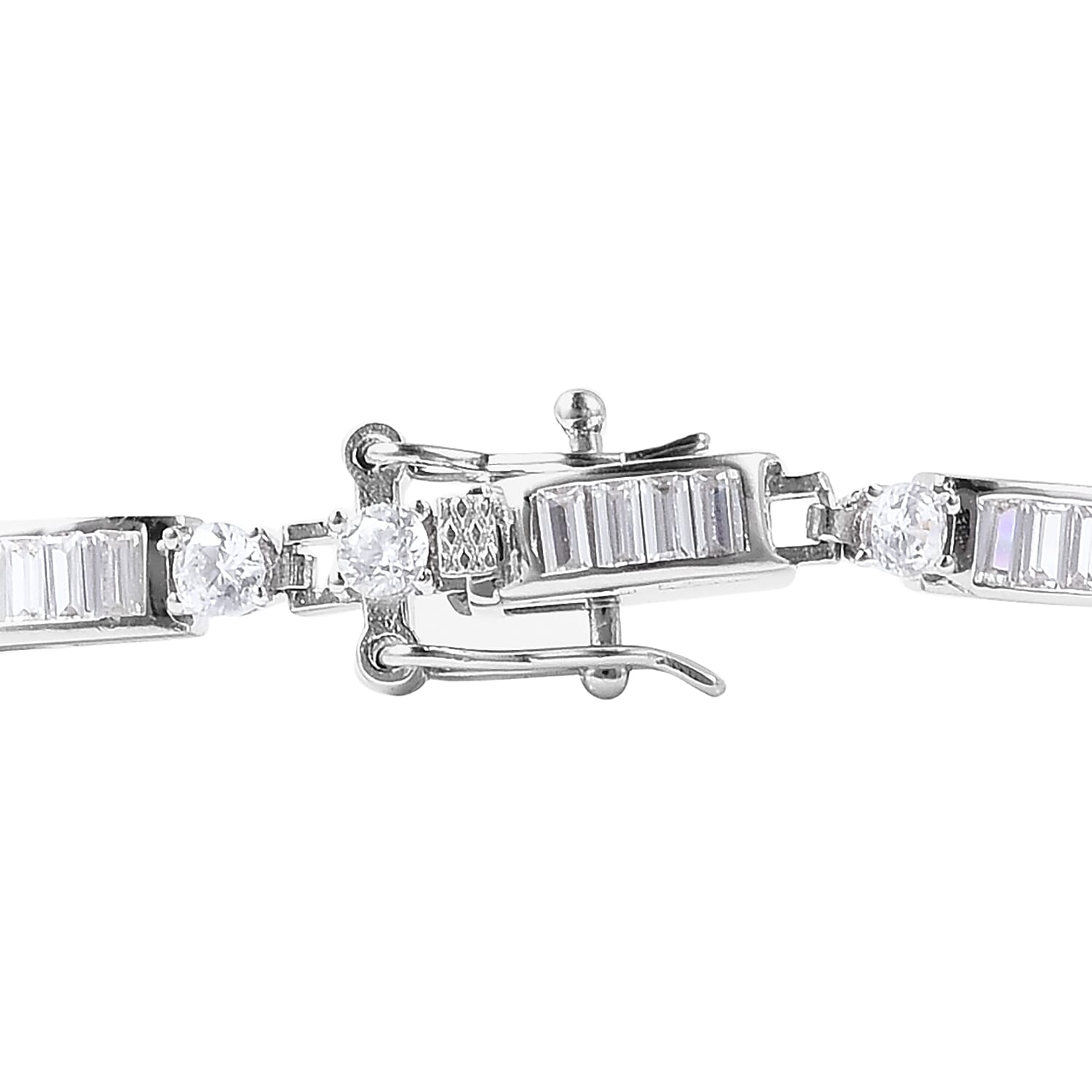 ELANZA Simulated Diamond (Rnd and Bgt) Link Bracelet (Size 7) in Rhodium Overlay Sterling Silver, Silver wt 7.80 Gms