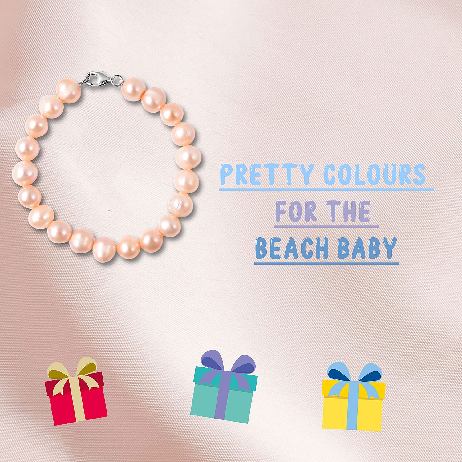 Peach Freshwater Pearl Bracelet (Size 6) with Lobster Lock in Rhodium Overlay Sterling Silver