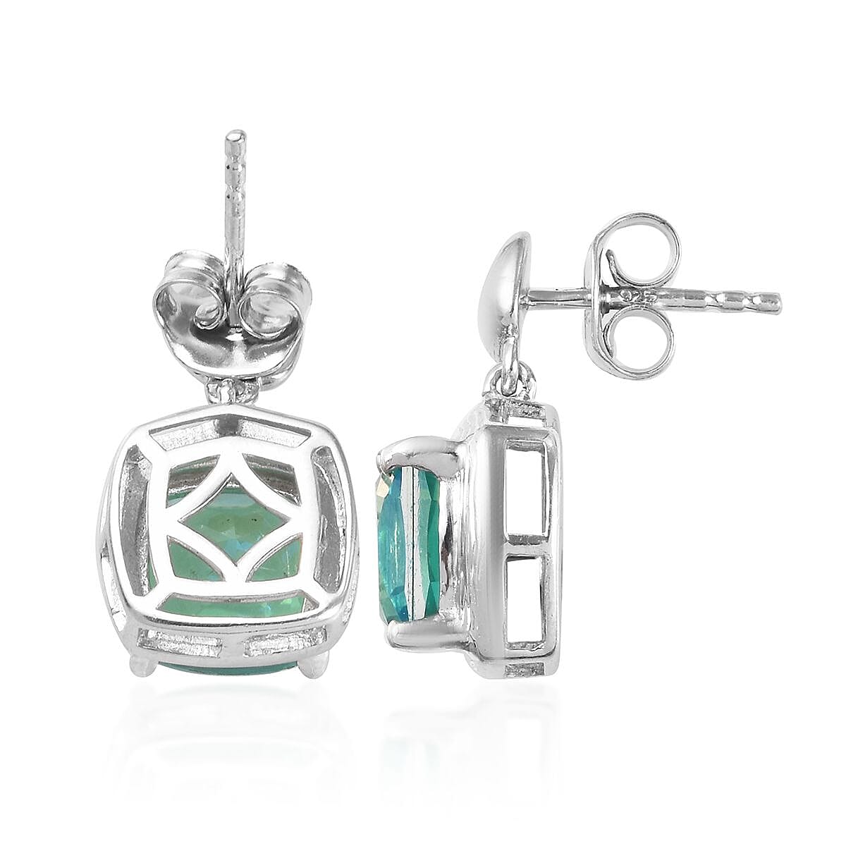 Peacock Quartz (Cush) Drop Earrings (with Push Back) in Platinum Overlay Sterling Silver 4.00 Ct.