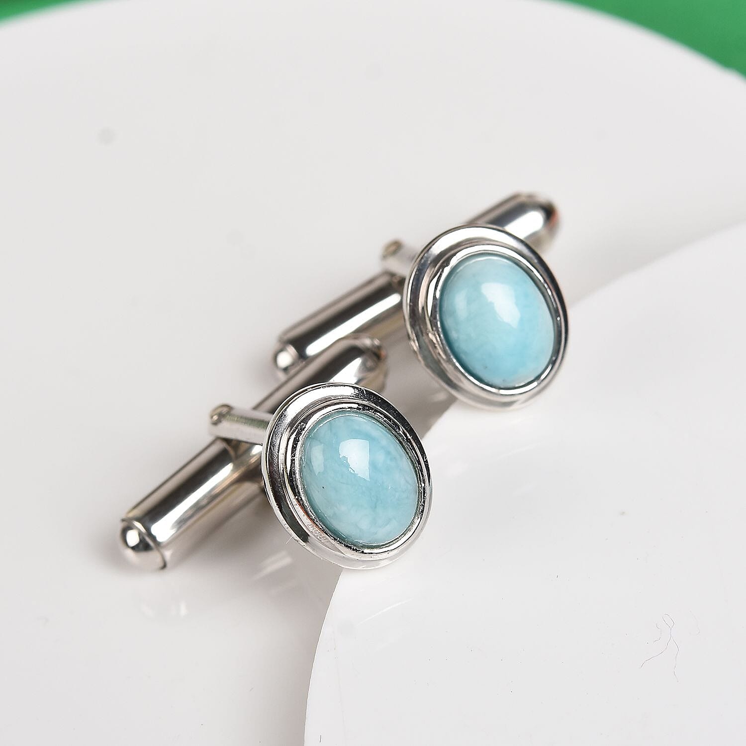 Larimar Cufflink in Platinum Overlay Sterling Silver 3.00 Ct, Silver wt 5.00 Gms