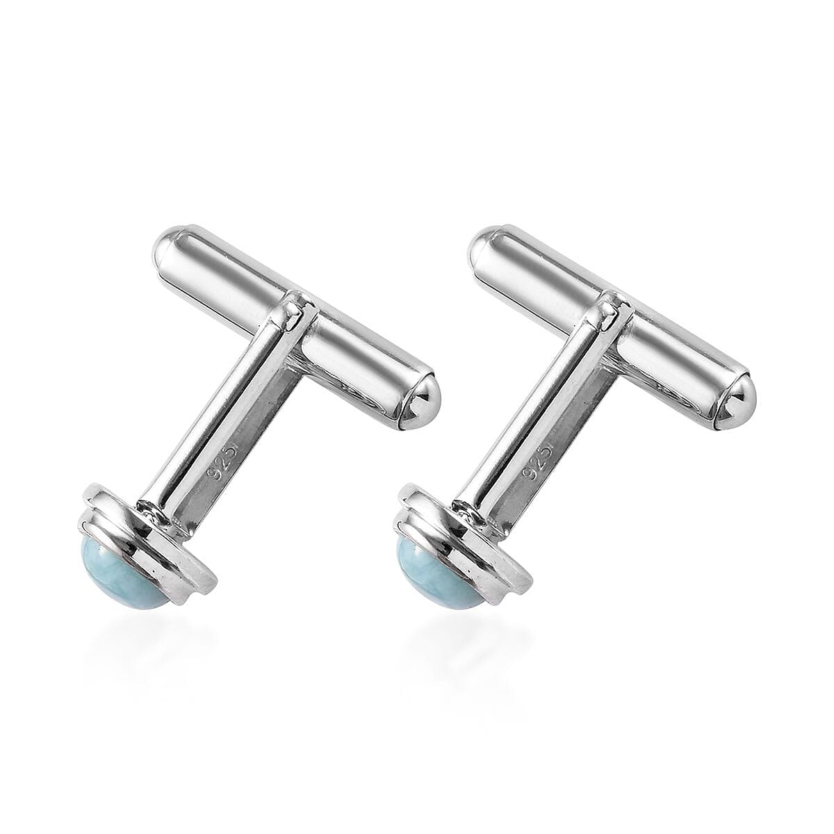 Larimar Cufflink in Platinum Overlay Sterling Silver 3.00 Ct, Silver wt 5.00 Gms