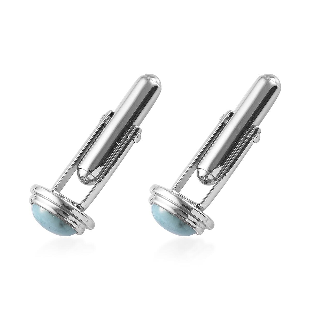 Larimar Cufflink in Platinum Overlay Sterling Silver 3.00 Ct, Silver wt 5.00 Gms