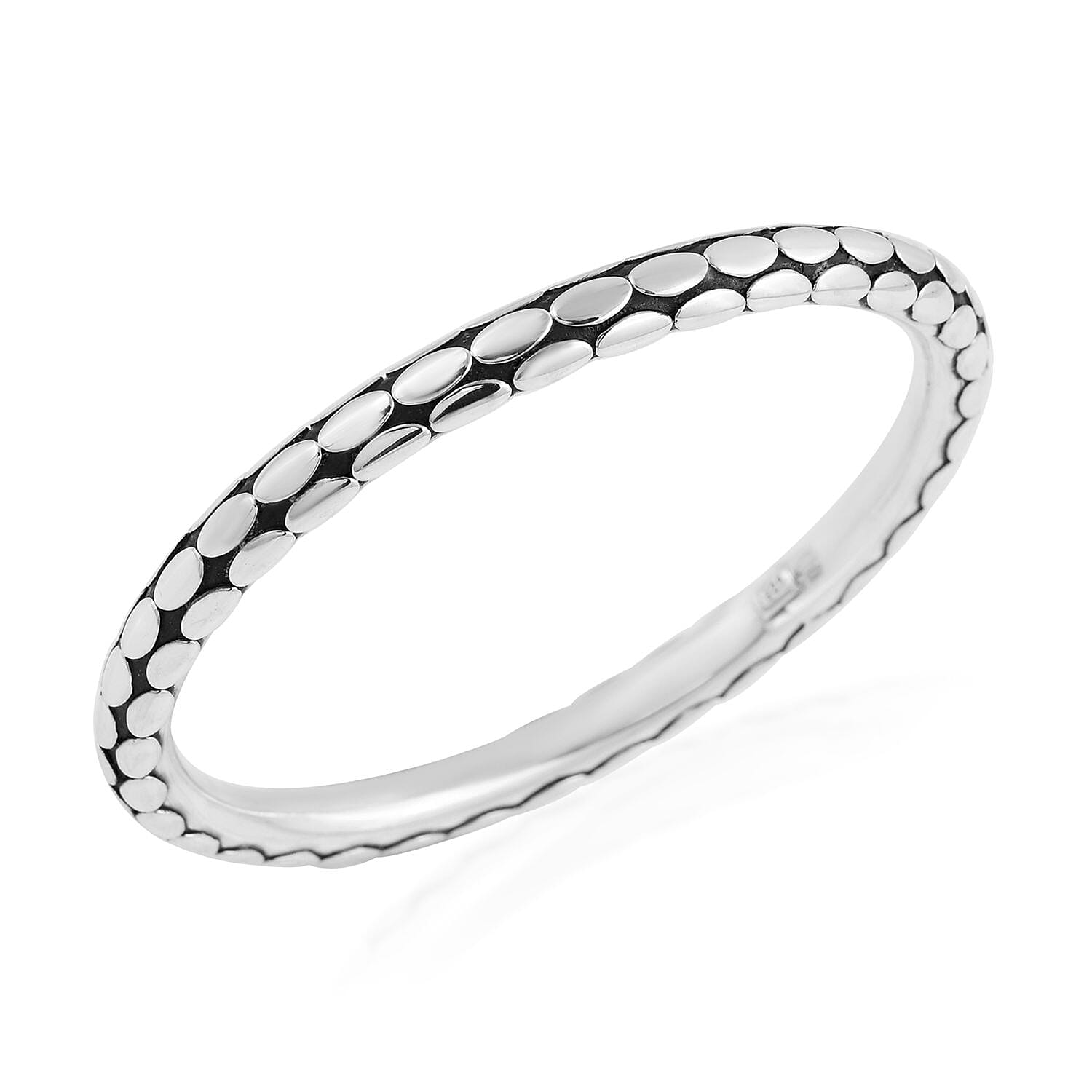 Sterling Silver Flat Dot Motif Bangle (Size 8),