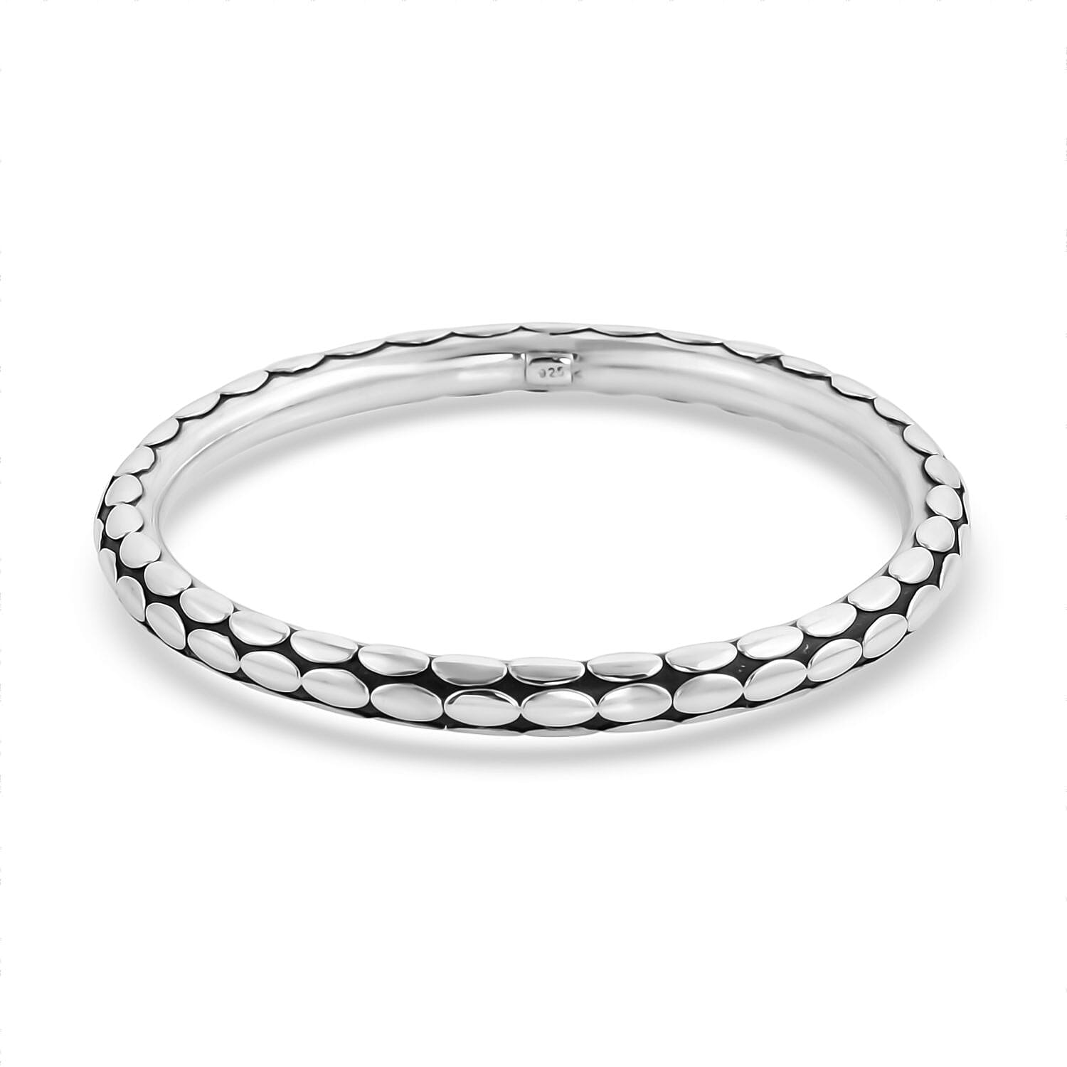 Sterling Silver Flat Dot Motif Bangle (Size 8),