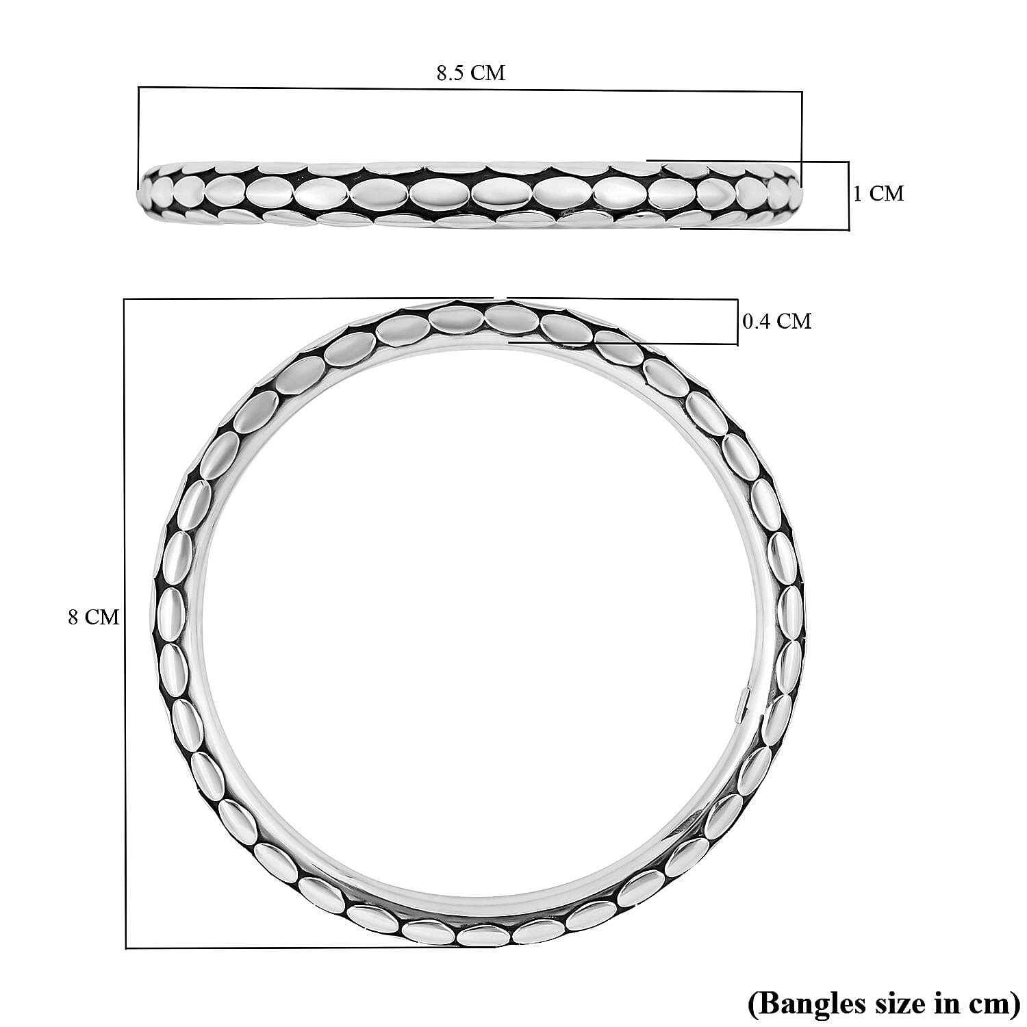 Sterling Silver Flat Dot Motif Bangle (Size 8),