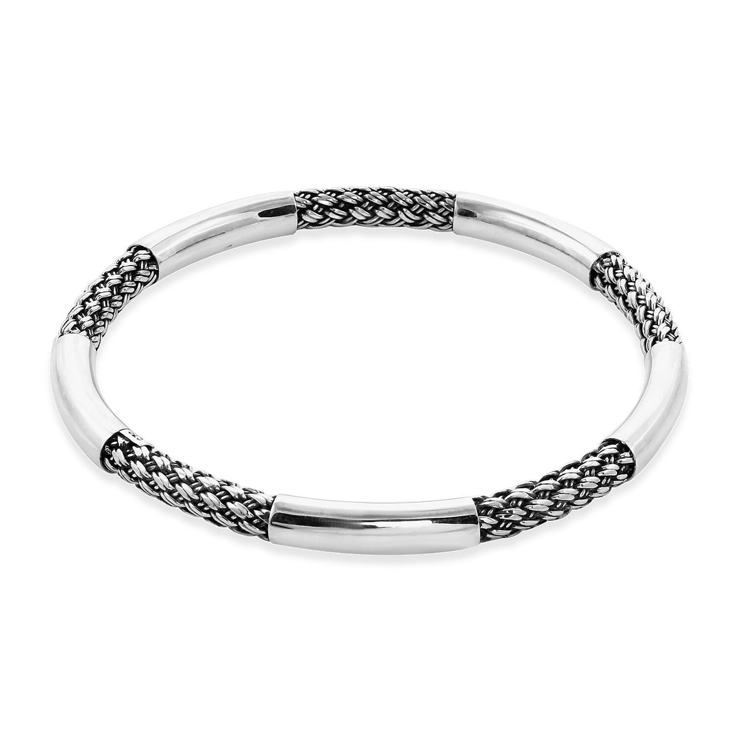 Royal Bali Collection - Sterling Silver Bangle (Size 8), Silver wt 23.95 Gms