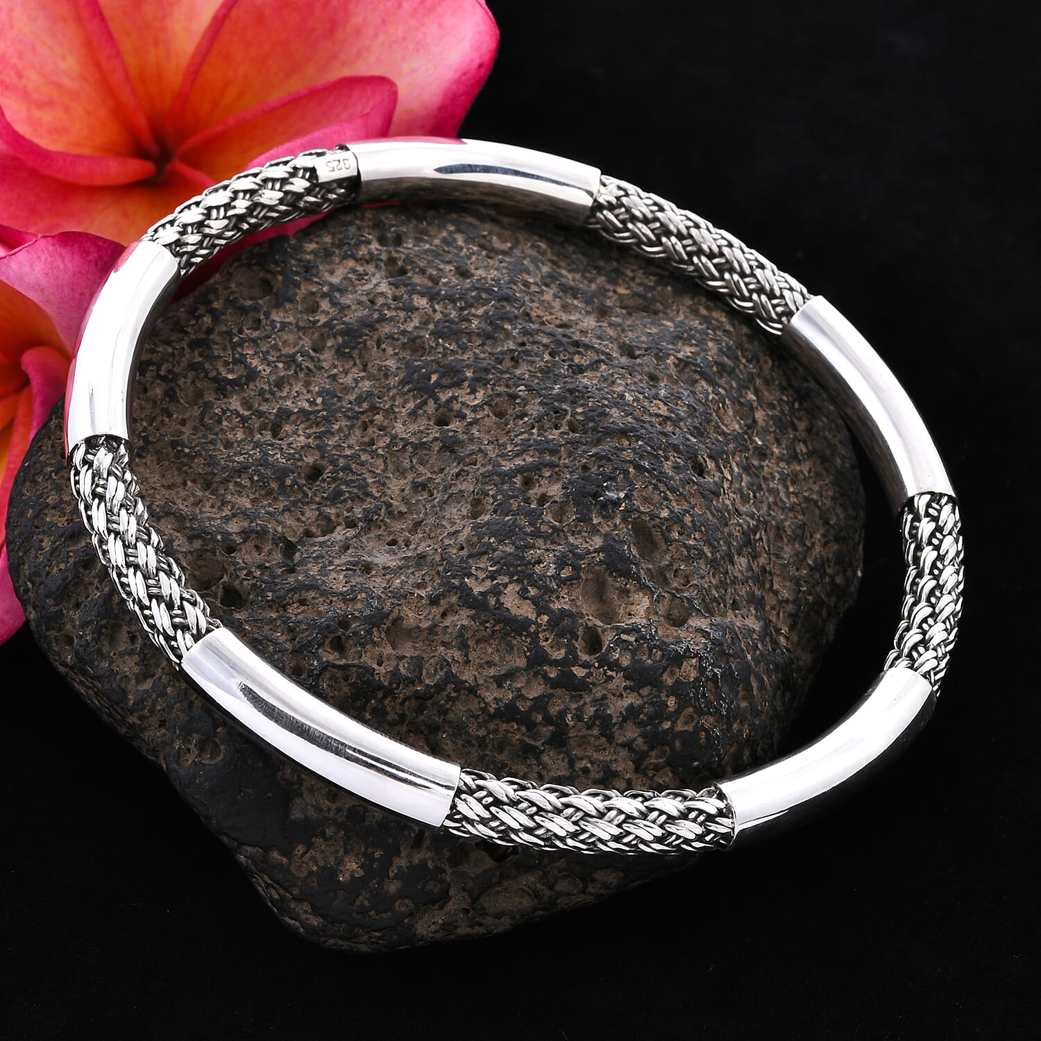 Royal Bali Collection - Sterling Silver Bangle (Size 8), Silver wt 23.95 Gms