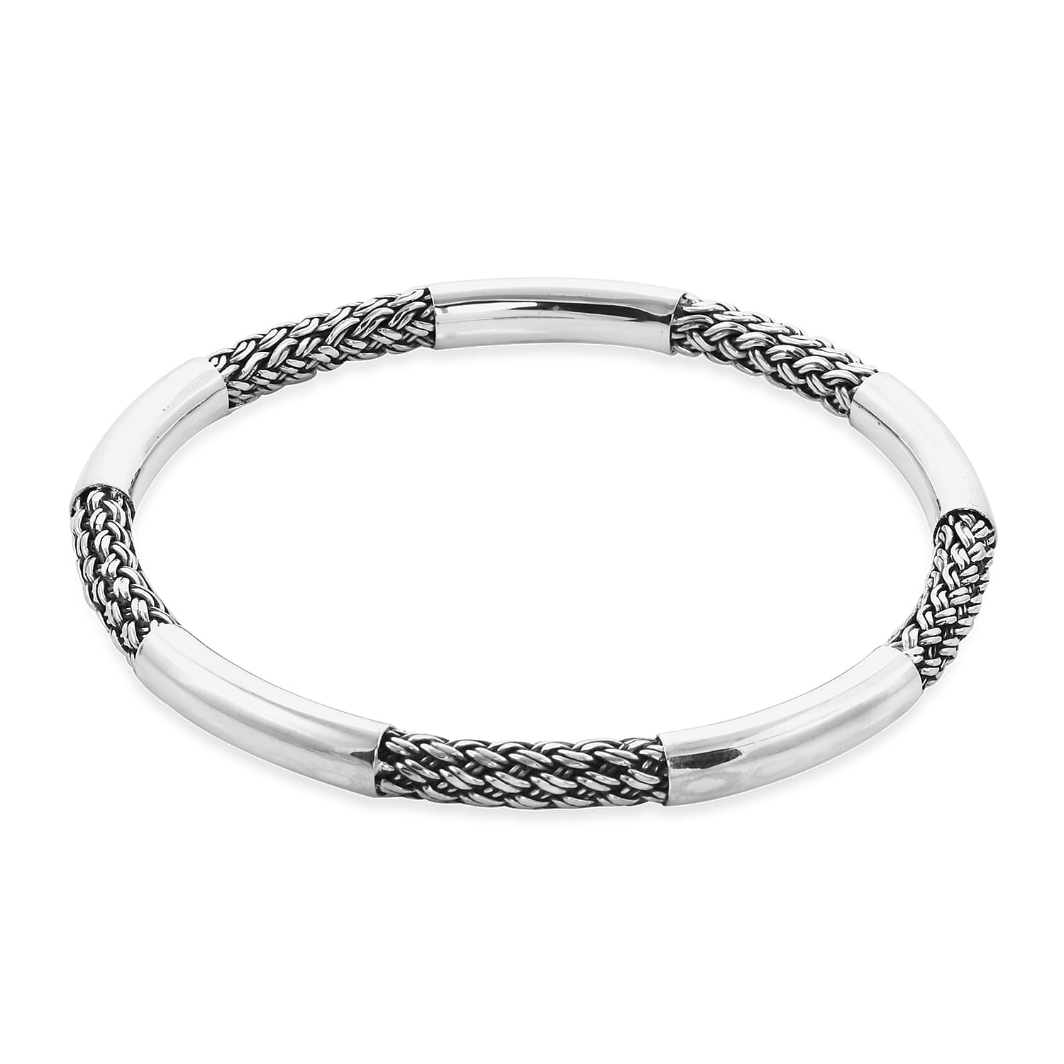 Royal Bali Collection - Sterling Silver Bangle (Size 8), Silver wt 23.95 Gms