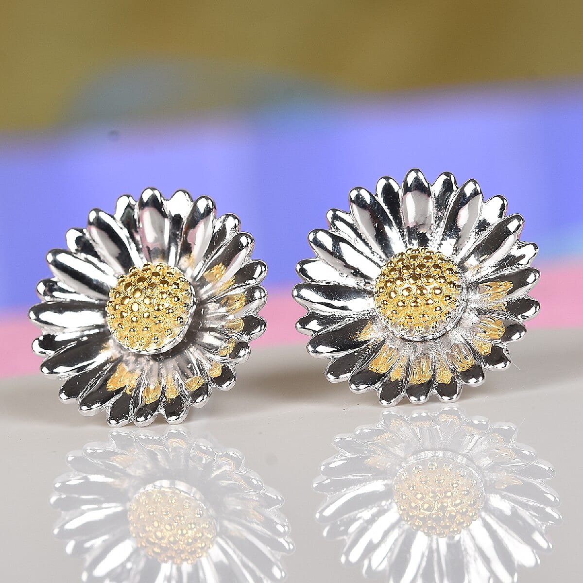 Platinum and Yellow Gold Overlay Sterling Silver Earrings (with Push Back)