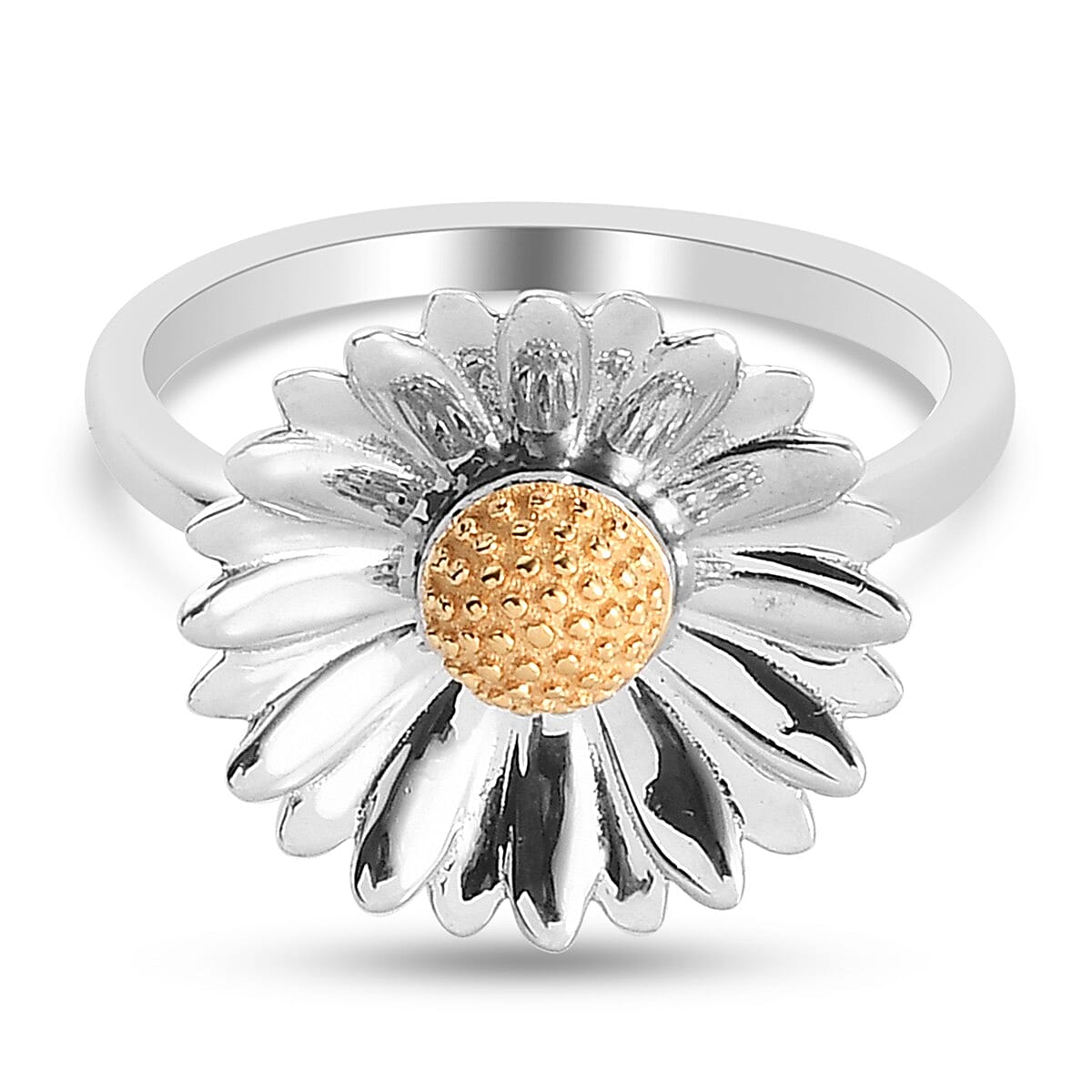 Platinum and Yellow Gold Overlay Sterling Silver Daisy Flower Ring