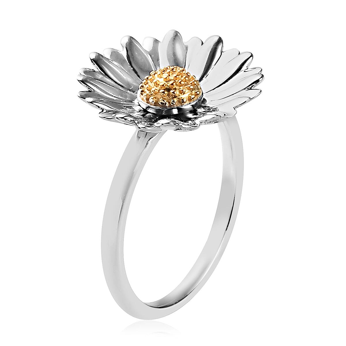 Platinum and Yellow Gold Overlay Sterling Silver Daisy Flower Ring
