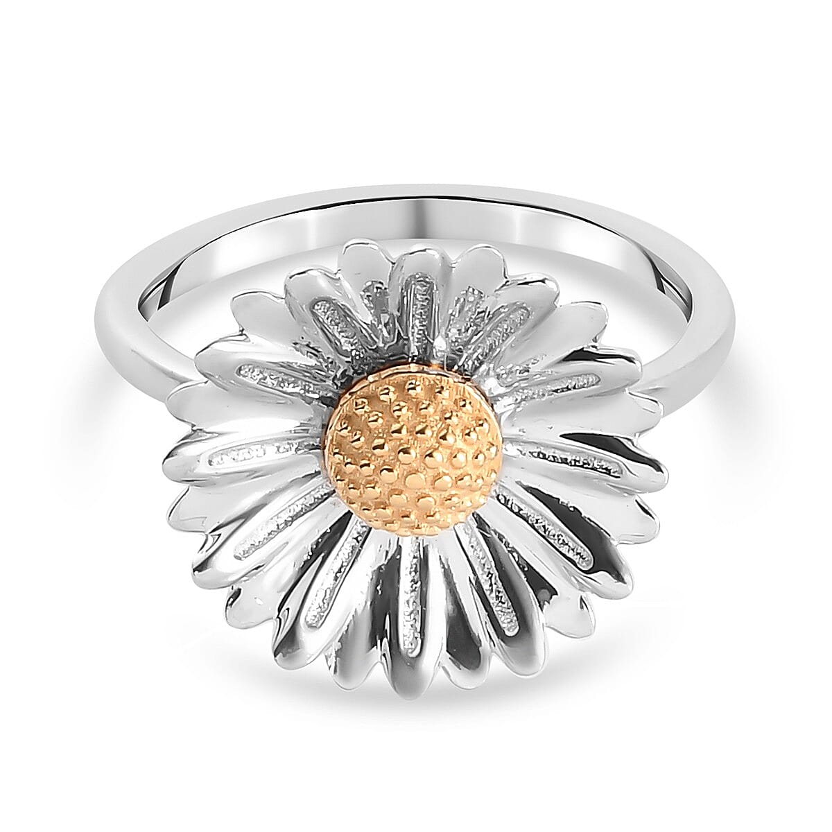 Platinum and Yellow Gold Overlay Sterling Silver Sunflower Ring