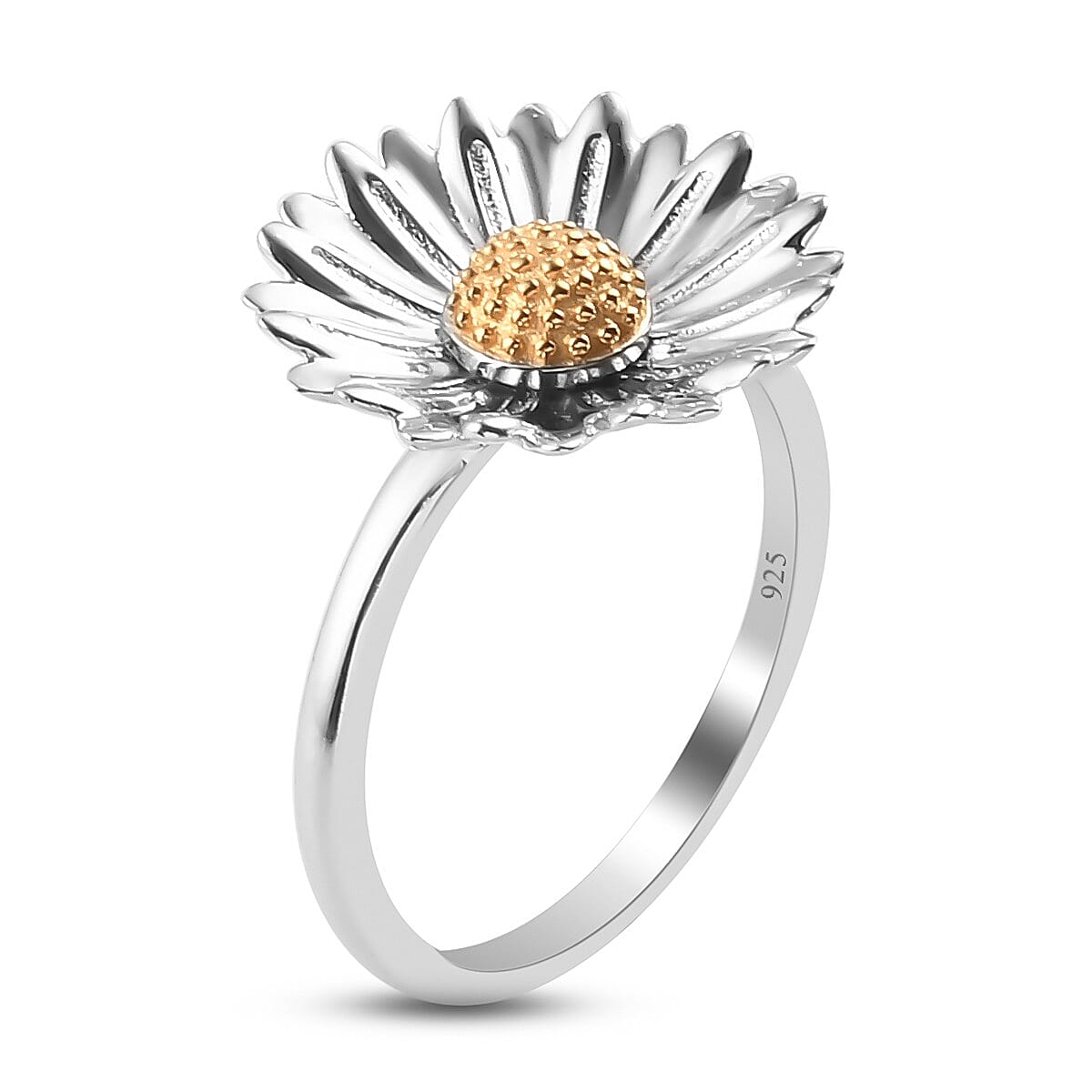 Platinum and Yellow Gold Overlay Sterling Silver Sunflower Ring