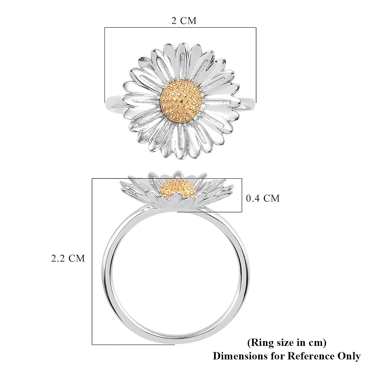 Platinum and Yellow Gold Overlay Sterling Silver Sunflower Ring