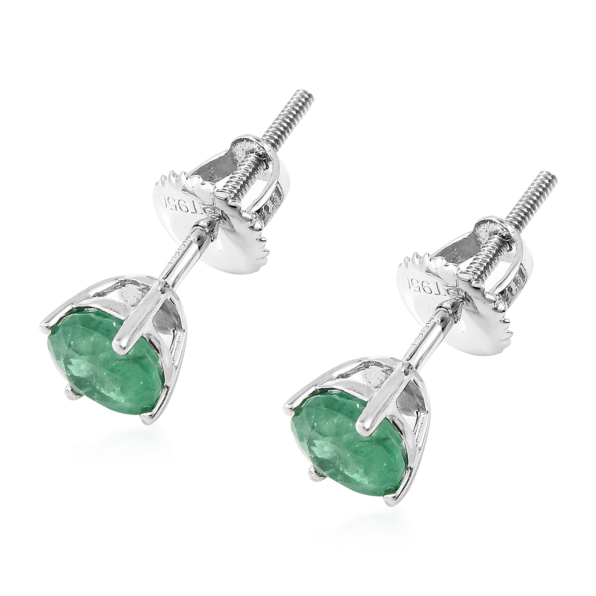 RHAPSODY 950 Platinum AAAA Zambian Emerald (Rnd) Earrings (with Screw Back) 1.00 Ct.