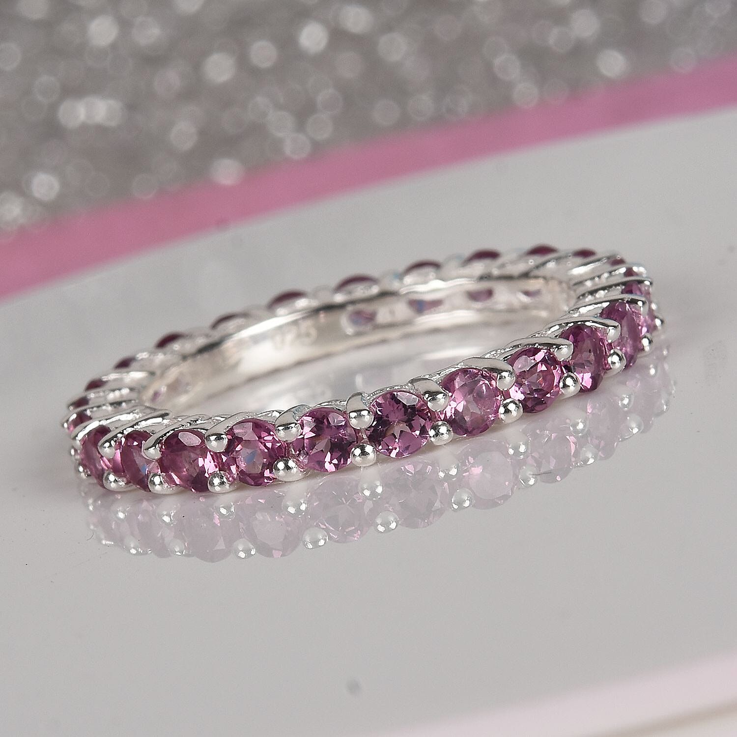 Lotus Garnet Eternity Ring in Sterling Silver 2.00 Ct.