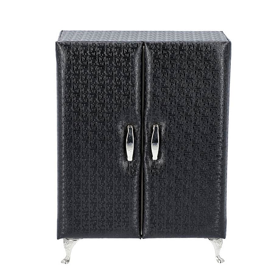 Wardrobe Design Jewellery Organiser with 3 Removable Drawers, 1 Mirror, 6 Hooks and Pocket (Size 17x9x23 Cm) - Black