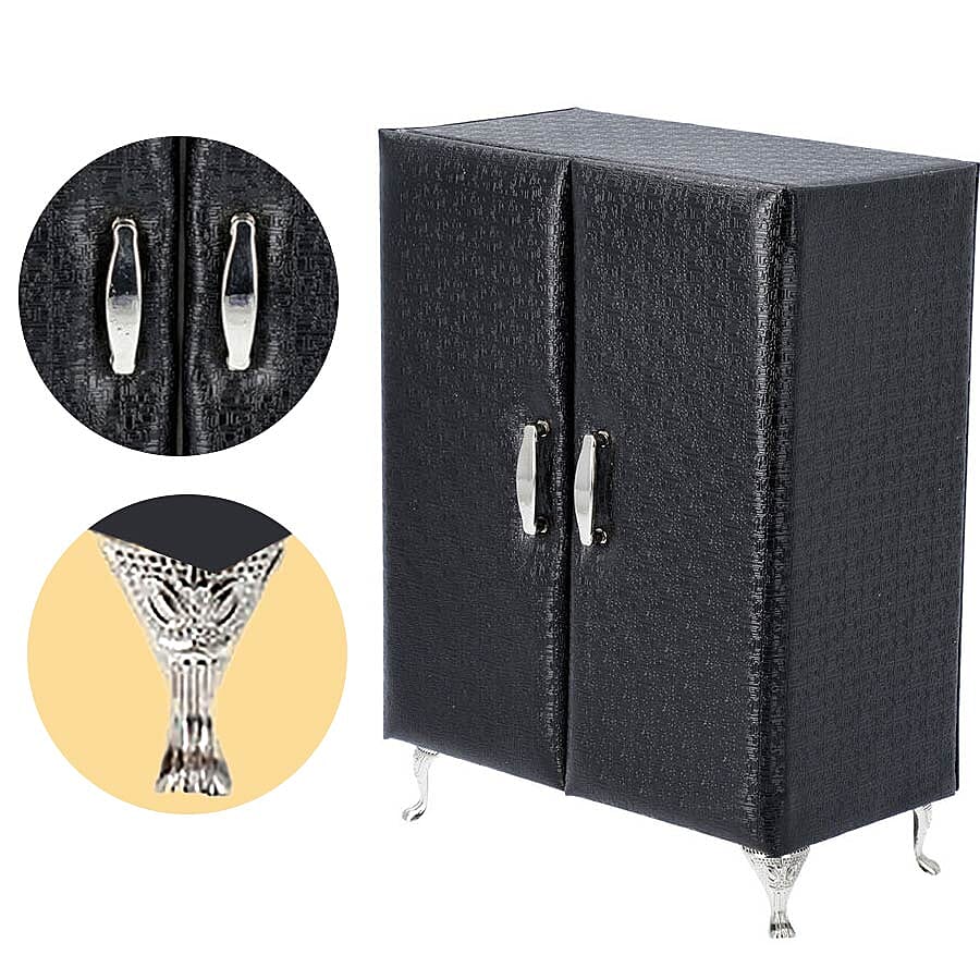 Wardrobe Design Jewellery Organiser with 3 Removable Drawers, 1 Mirror, 6 Hooks and Pocket (Size 17x9x23 Cm) - Black