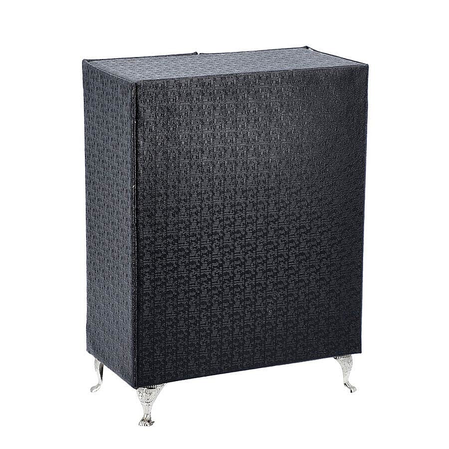 Wardrobe Design Jewellery Organiser with 3 Removable Drawers, 1 Mirror, 6 Hooks and Pocket (Size 17x9x23 Cm) - Black